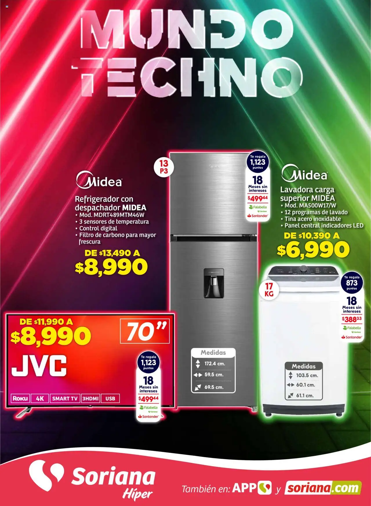 Mundo Techno Híper Nacional Soriana y sus promociones válidas desde el 28/08/2025 - Número de página 1 - Refrigerador, Lavadora, Té