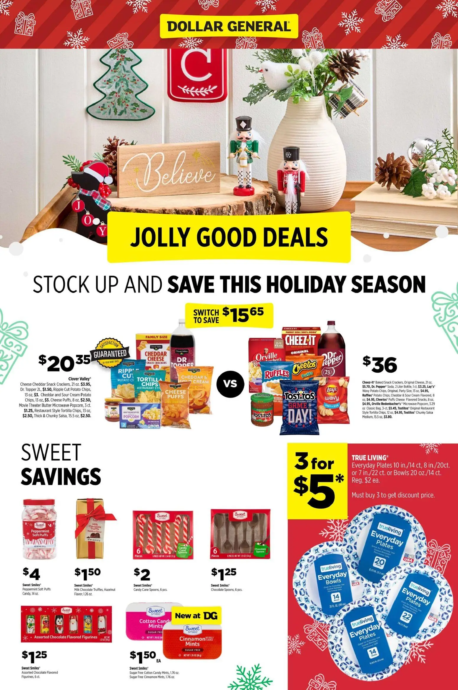 Ad Preview of Dollar General Switch to Save with DG Brands from 11/30/2025 - Popcorn, Butter, Safe, Pepper, Crackers, Cream, Peppermint, Cheddar cheese