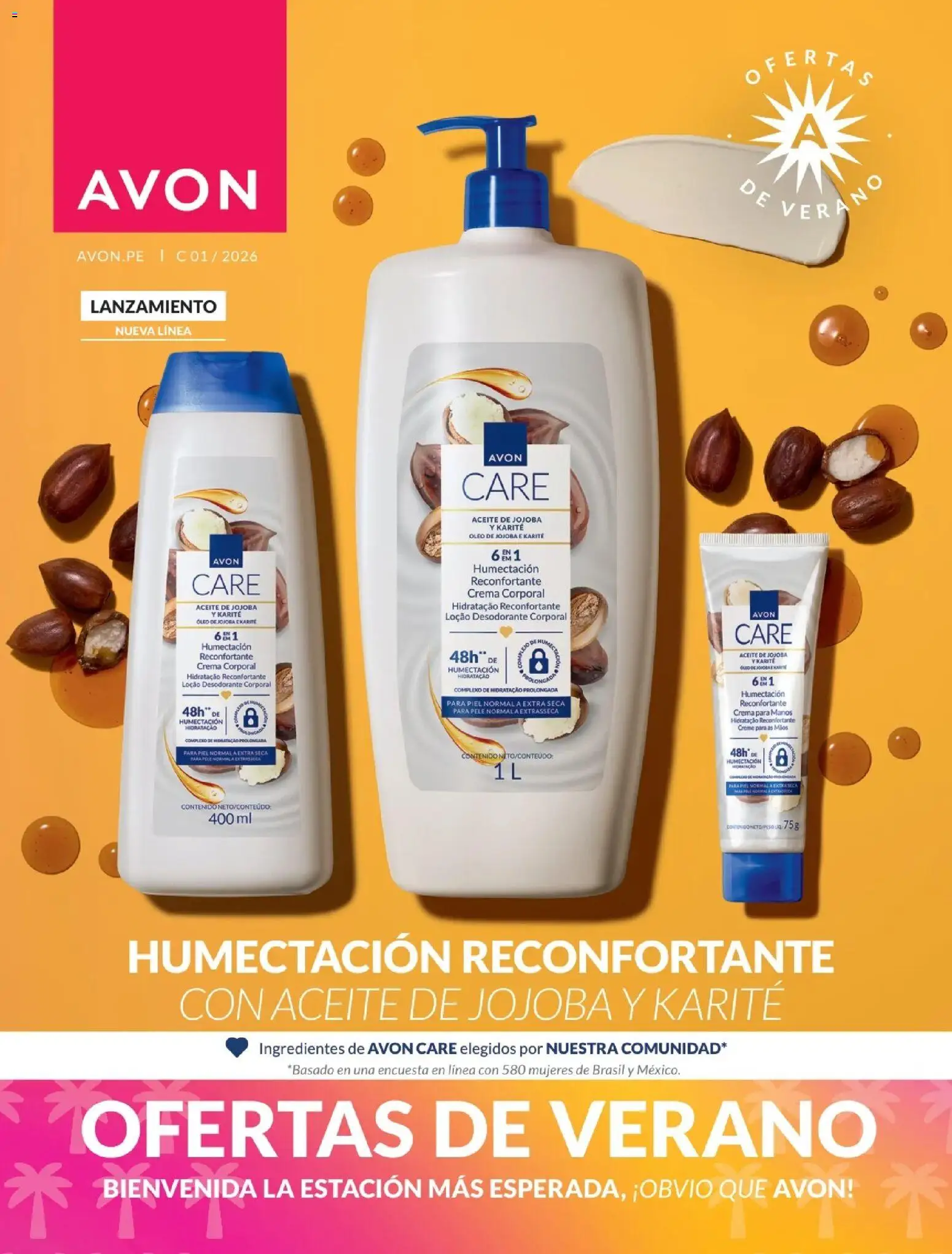 Vista previa de Ciclo 01 de la tienda Avon válido desde 01/01/2026 - Aceite, Desodorante, Ingredientes, Crema, Crema para manos