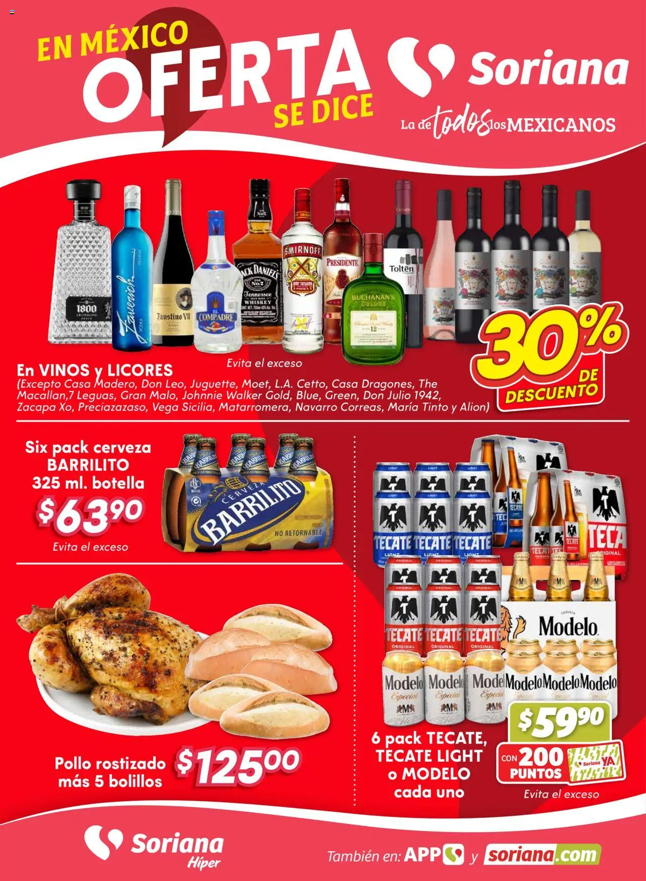 Vista previa las ofertas de la tienda Soriana - Fin de Semana Híper: Saltillo desde el 09/10/2025 - Pollo, Cerveza, Botella, Whiskey, Jack Daniel's