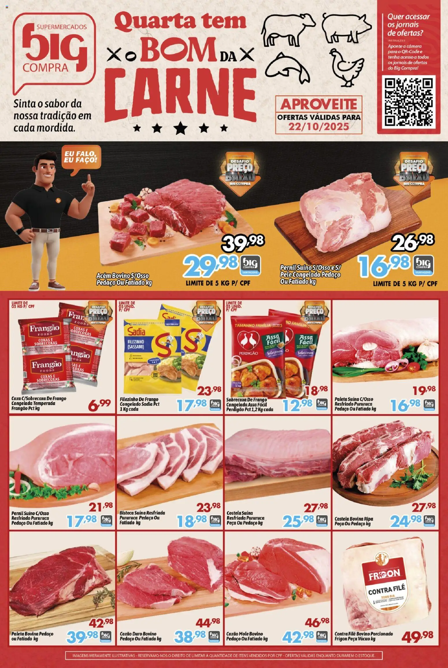 Big Compra folheto "Ofertas Bom da carne" válido a partir de 22/10/2025 - número de página 1 - Câmera, Carne, Frango, Pernil, Contra filé, Coxão duro, Paleta suína, Frangão
