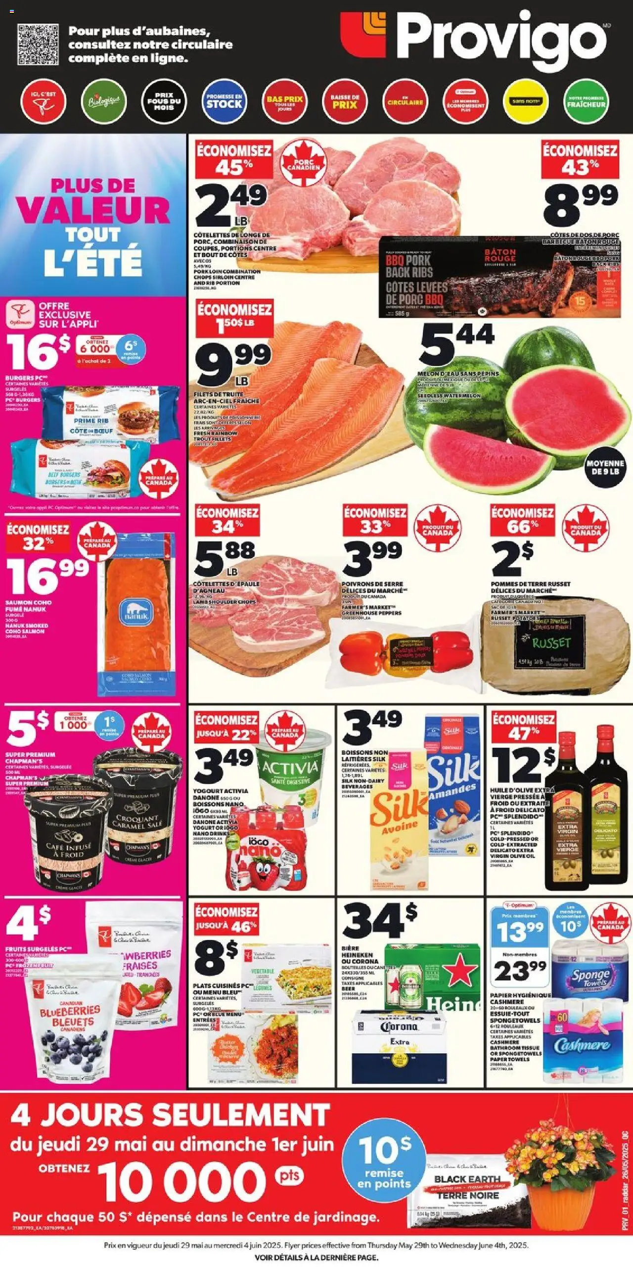 Provigo flyer valid from May 29, 2025 - page number 1 - Beef, Paper towels, Blueberries, Potatoes, Drinks, Towels, Legumes, Beer