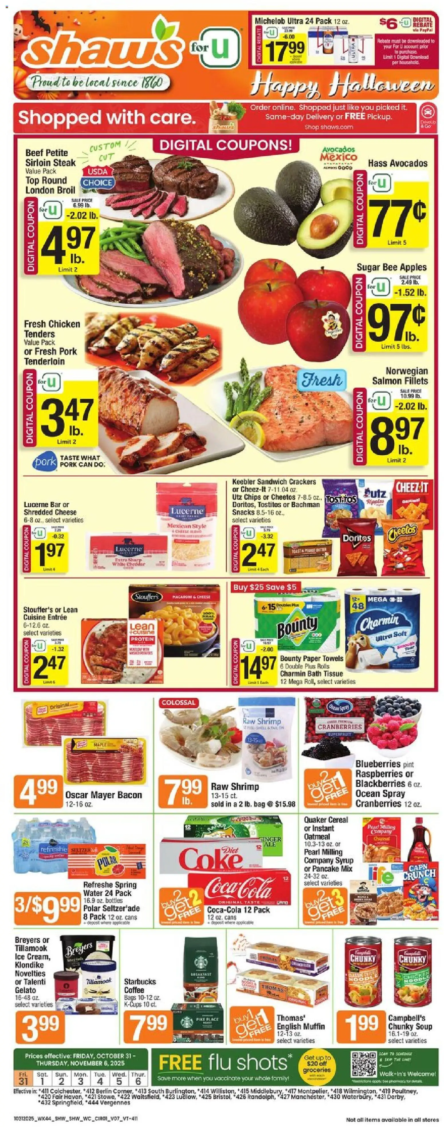 Ad Preview of Shaw's Weekly Ad - VT from 10/31/2025