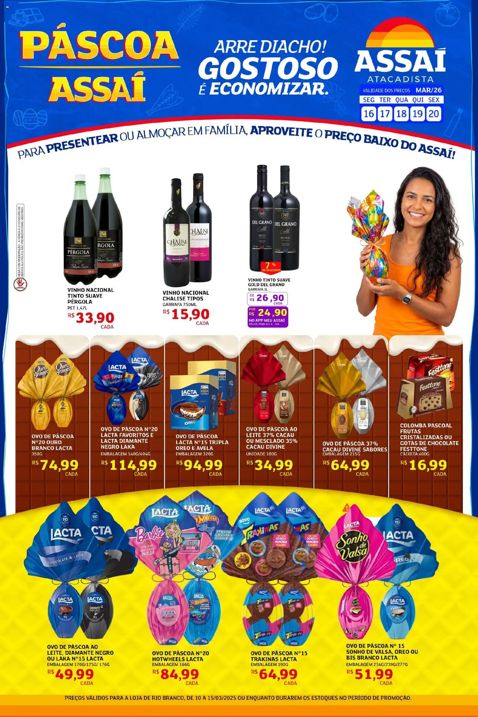 Pré-Visualização do folheto "Assaí Atacadista ofertas - AC" da loja Assaí Atacadista válido a partir de 16/03/2026 - Ovo de páscoa, Chocolate, Vinho, Sonho, Bebida, Leite, Baixo, Avelã