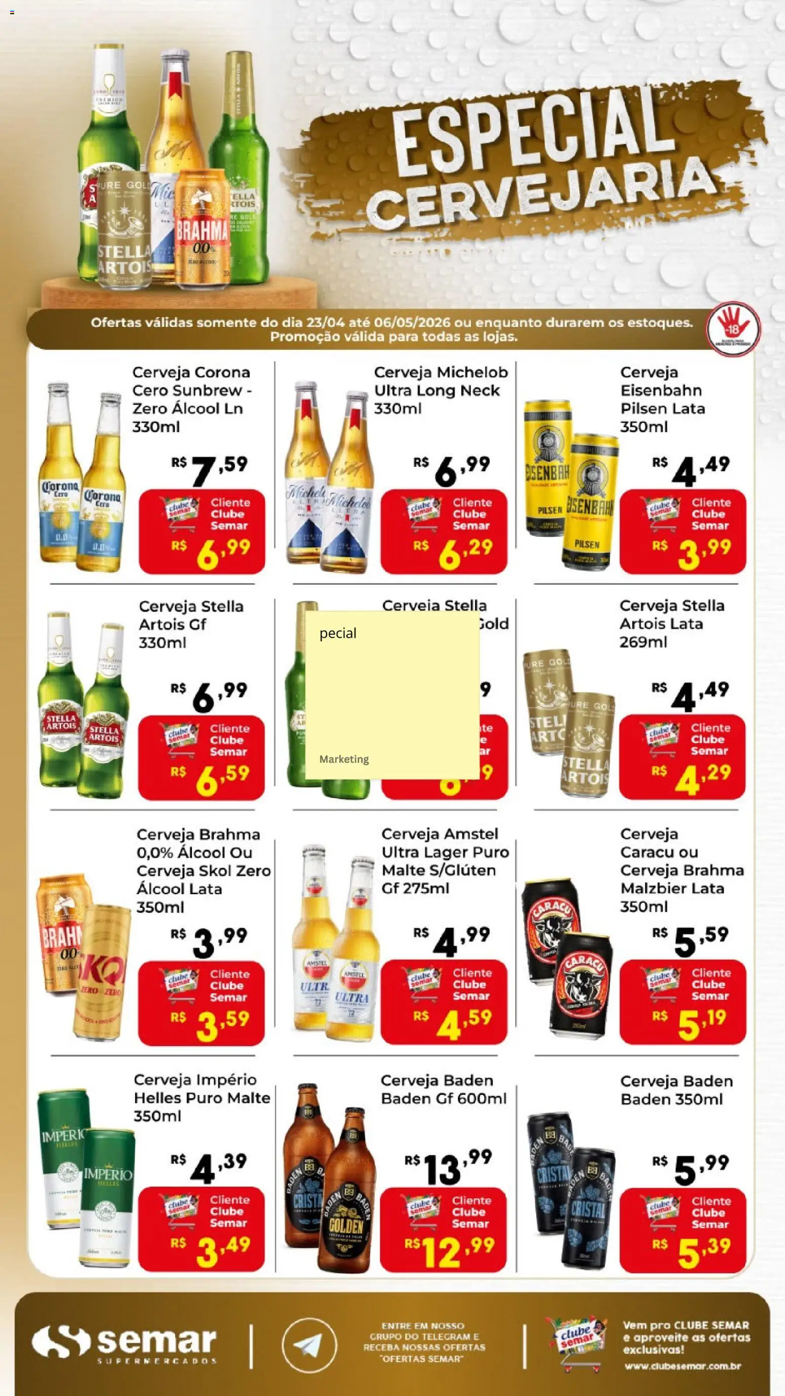 Pré-Visualização do folheto "Semar Supermercado ofertas Cerveja" da loja Semar Supermercado válido a partir de 23/04/2026