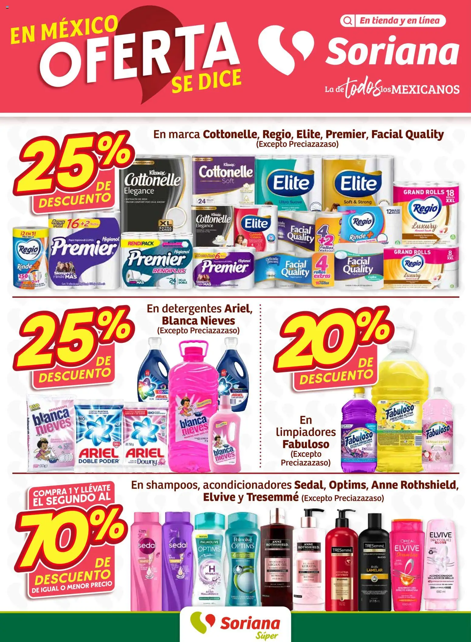 Vista previa las ofertas de la tienda Soriana - Fin de Semana Súper: Ags, Nay, Jal, Qro, Col, Mich, Gto, Hgo, Tlax, Mor, Pue, Gro, Oax, Edo. de Mex, Valle de México, Za desde el 15/01/2026 - Acondicionador, Brillo