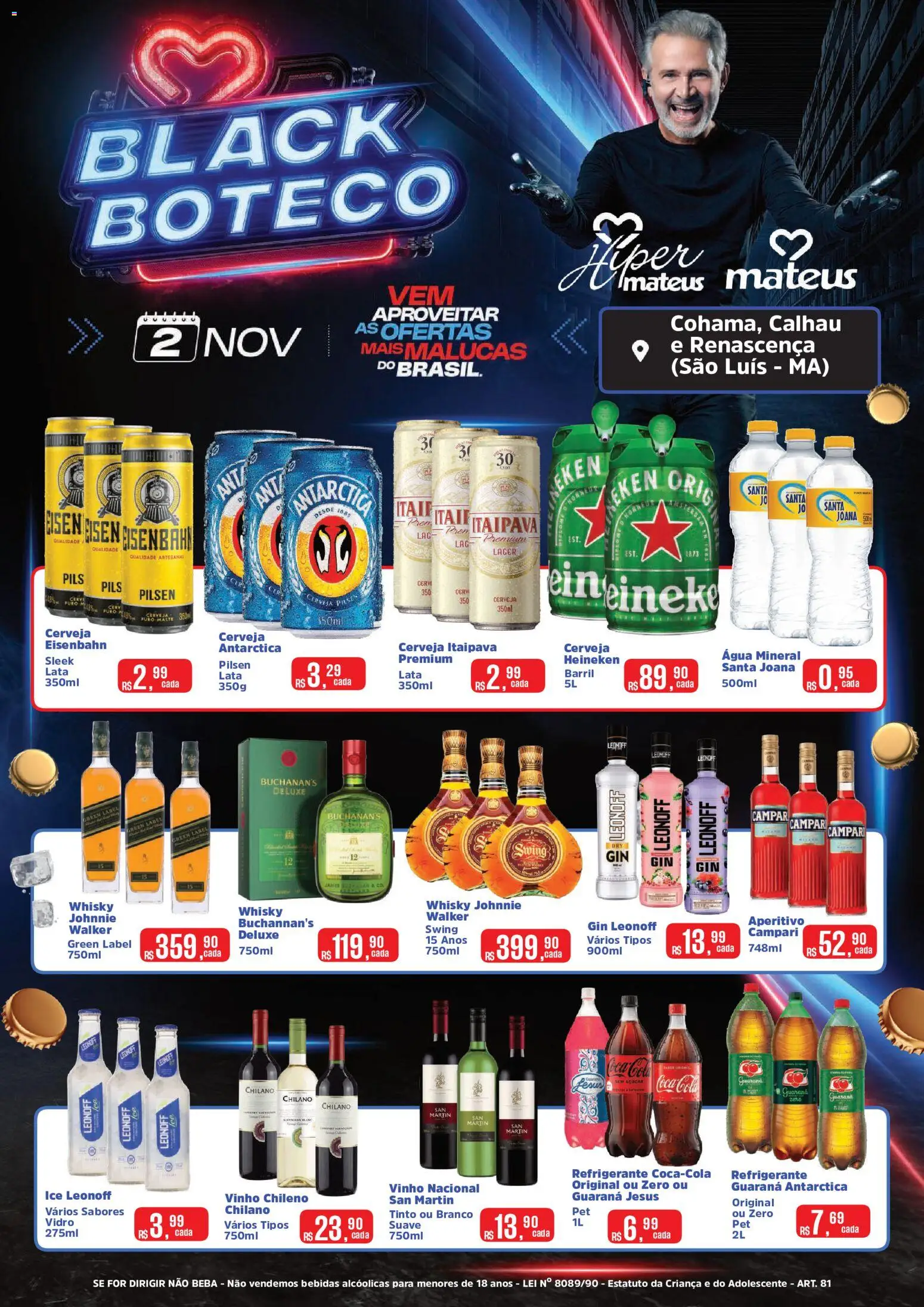 Pré-Visualização do folheto "Black Friday" da loja Mateus válido a partir de 02/11/2025 - Whisky, Cerveja, Campari, Bebidas, Refrigerante, Eisenbahn, Guaraná, Água mineral
