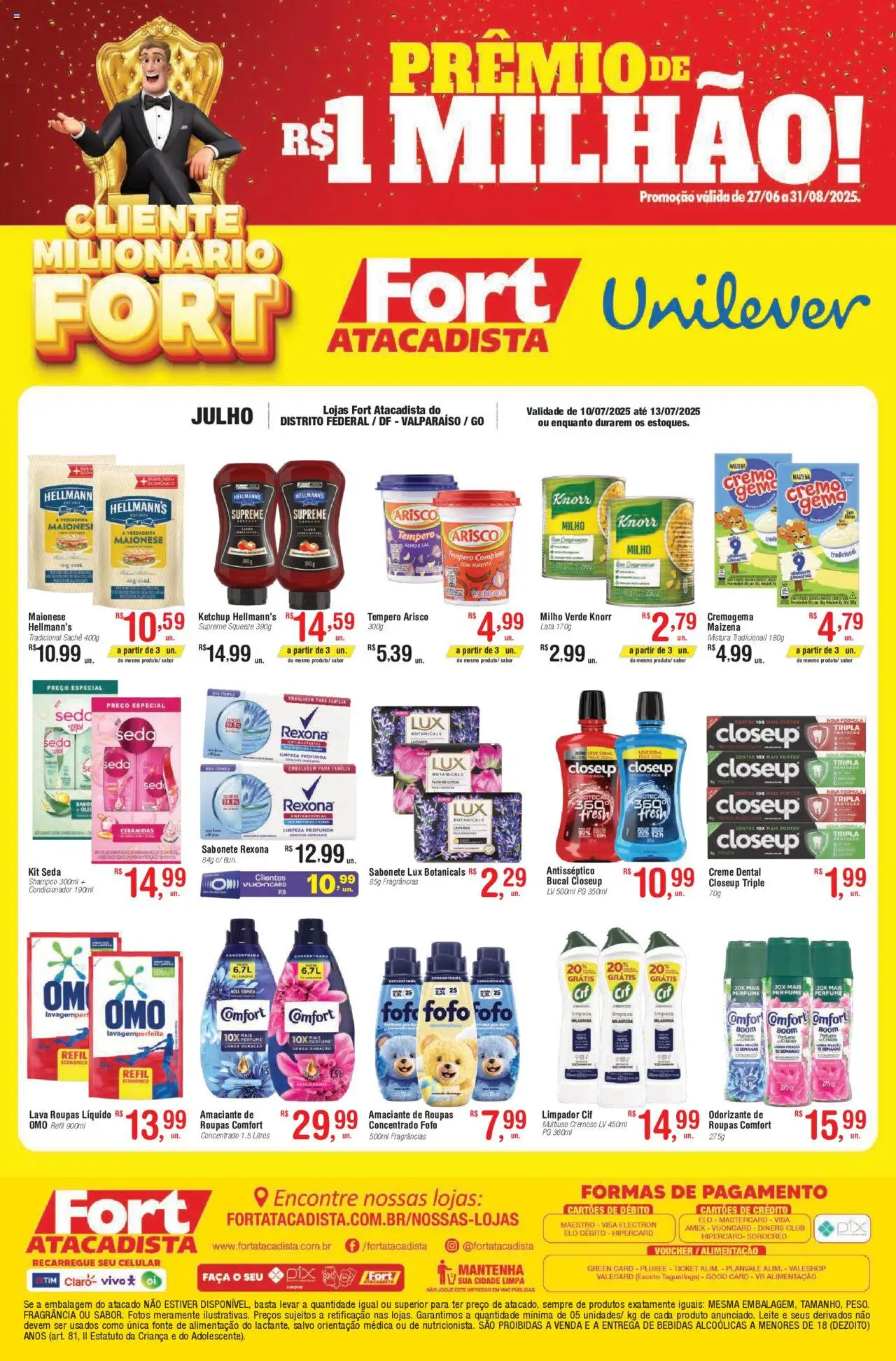 Fort Atacadista folheto "Ofertas Unilever" válido a partir de 10/07/2025 - número de página 1 - Shampoo, Alho, Perfume, Faca, Roupas, Knorr, Sal, Maionese