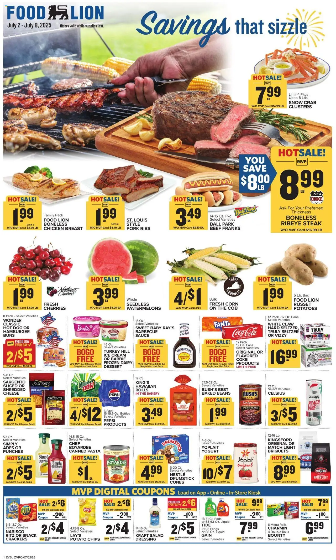 Food Lion Weekly Ad (07/02/2025) >> Preview AD next week - Page number 1 - Ice cream, Turkey, Salad, Chips, Spaghetti, Peach, Pepper, Pork ribs
