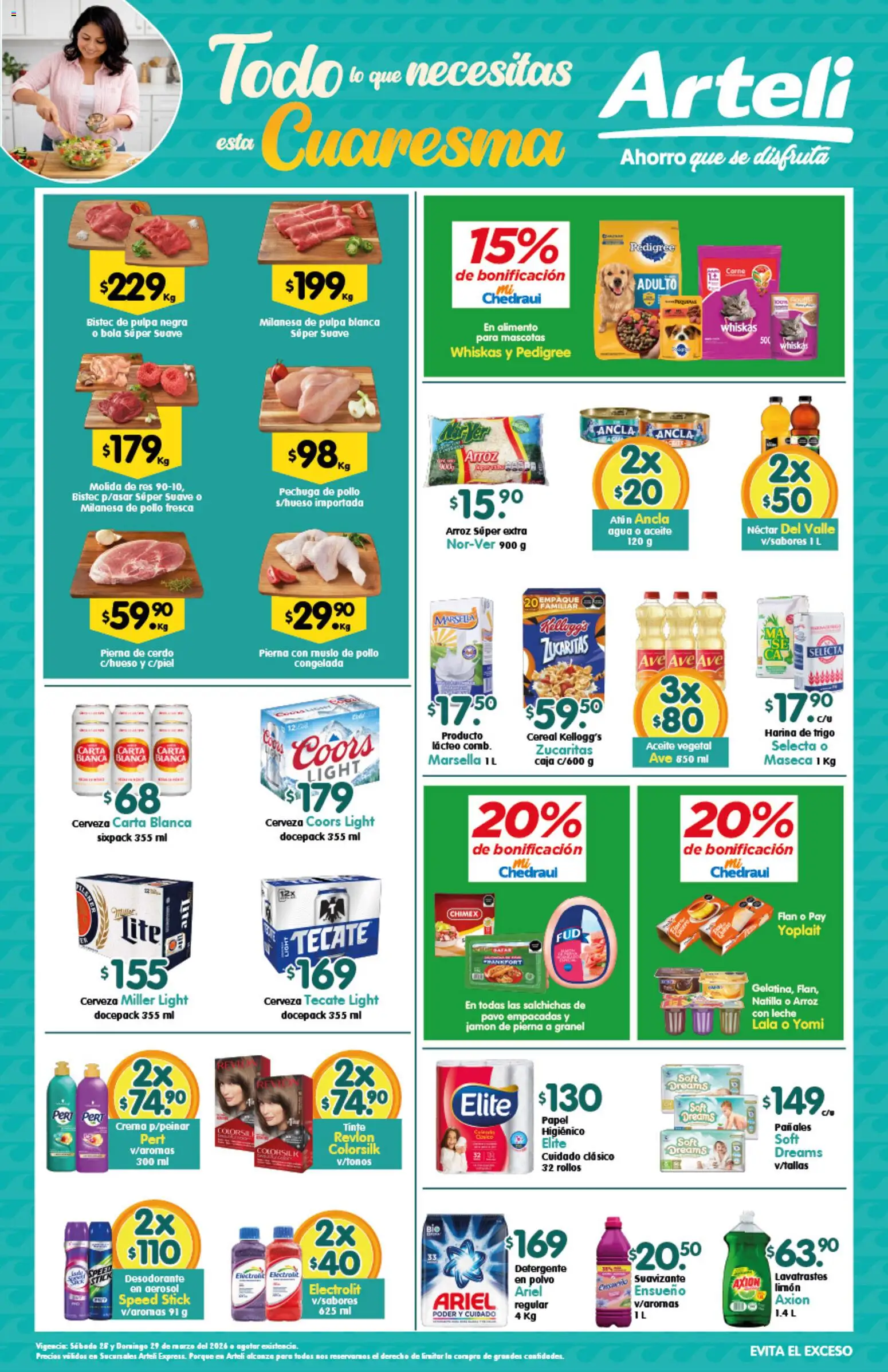 Vista previa las ofertas de la tienda Arteli - Arteli folleto Express desde el 28/03/2026 - Pollo, Atún, Harina, Milanesa, Aceite vegetal, Salchichas, Polvo, Suavizante