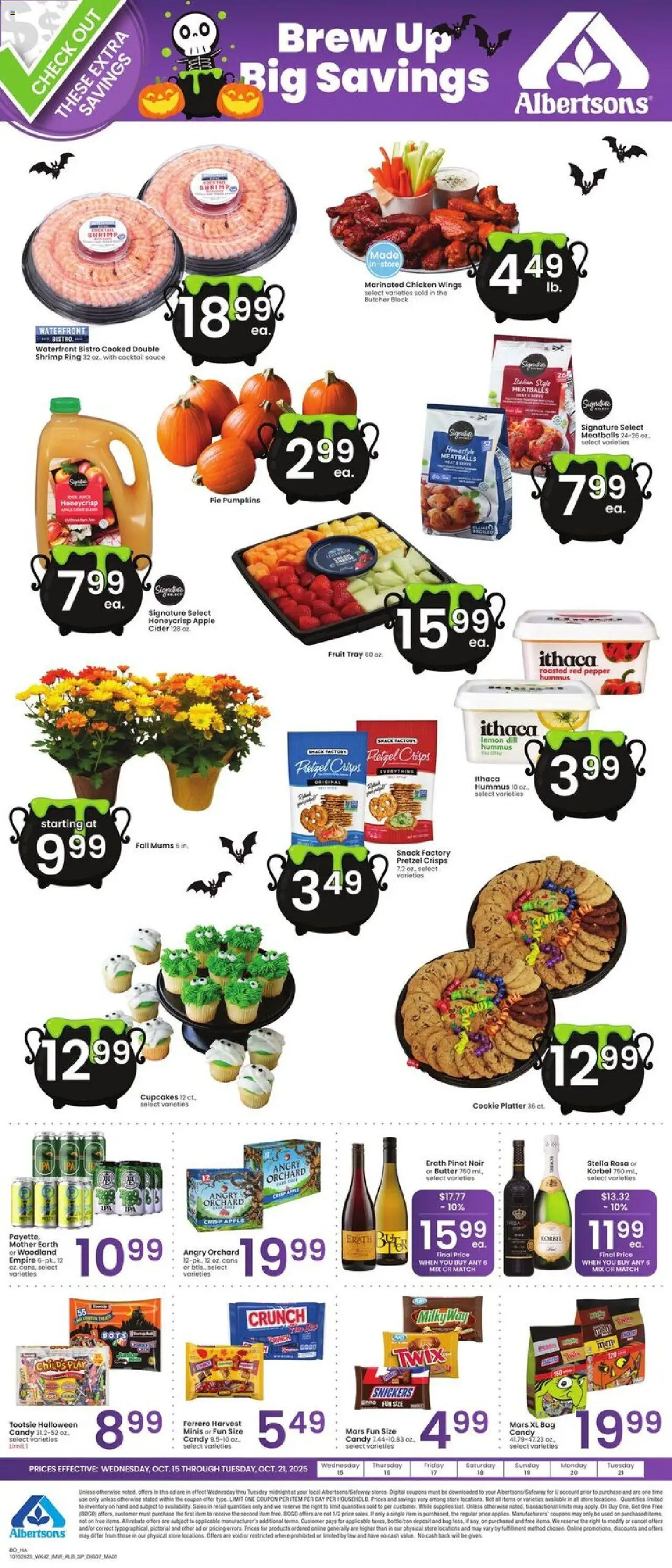 Albertsons Specialty Publication from 10/15/2025 - Flyer - Page number 1 - Apples, Ring, Fruit, Lemon, Hummus, Snickers, Dill, Chicken