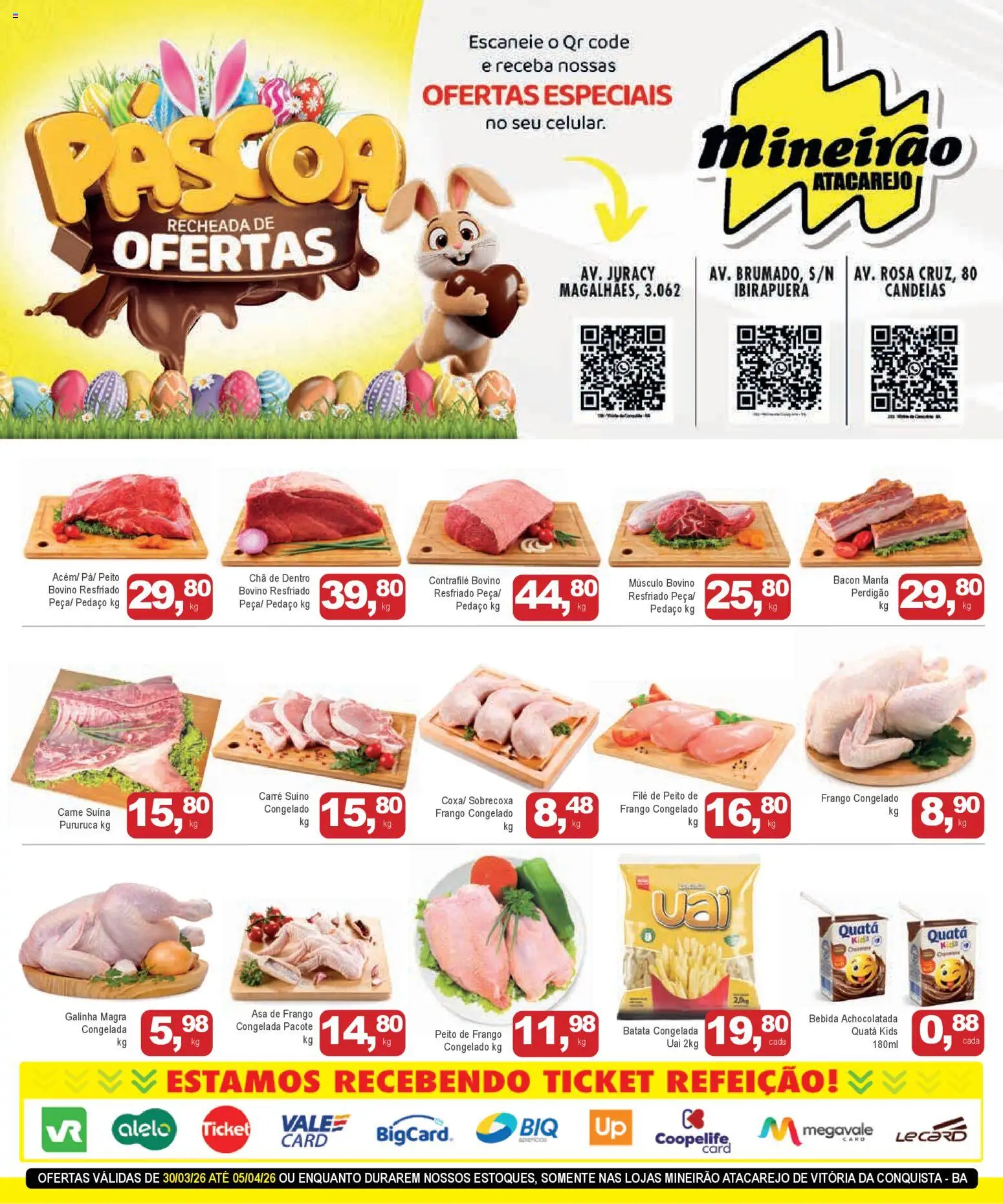 Pré-Visualização do folheto "Mineirão Atacarejo - Ofertas da semana" da loja Mineirão Atacarejo válido a partir de 30/03/2026 - Bebida, Batata, Frango, Chá, Bacon, Peito de frango, Asa de frango, Músculo bovino