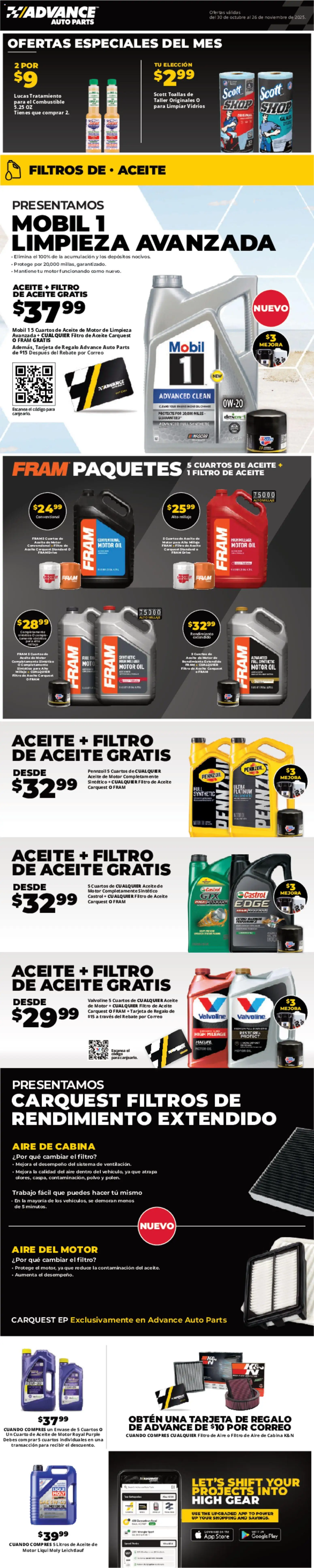 Ad Preview of Advance Auto Parts Sales Ad - Spanish from 10/30/2025