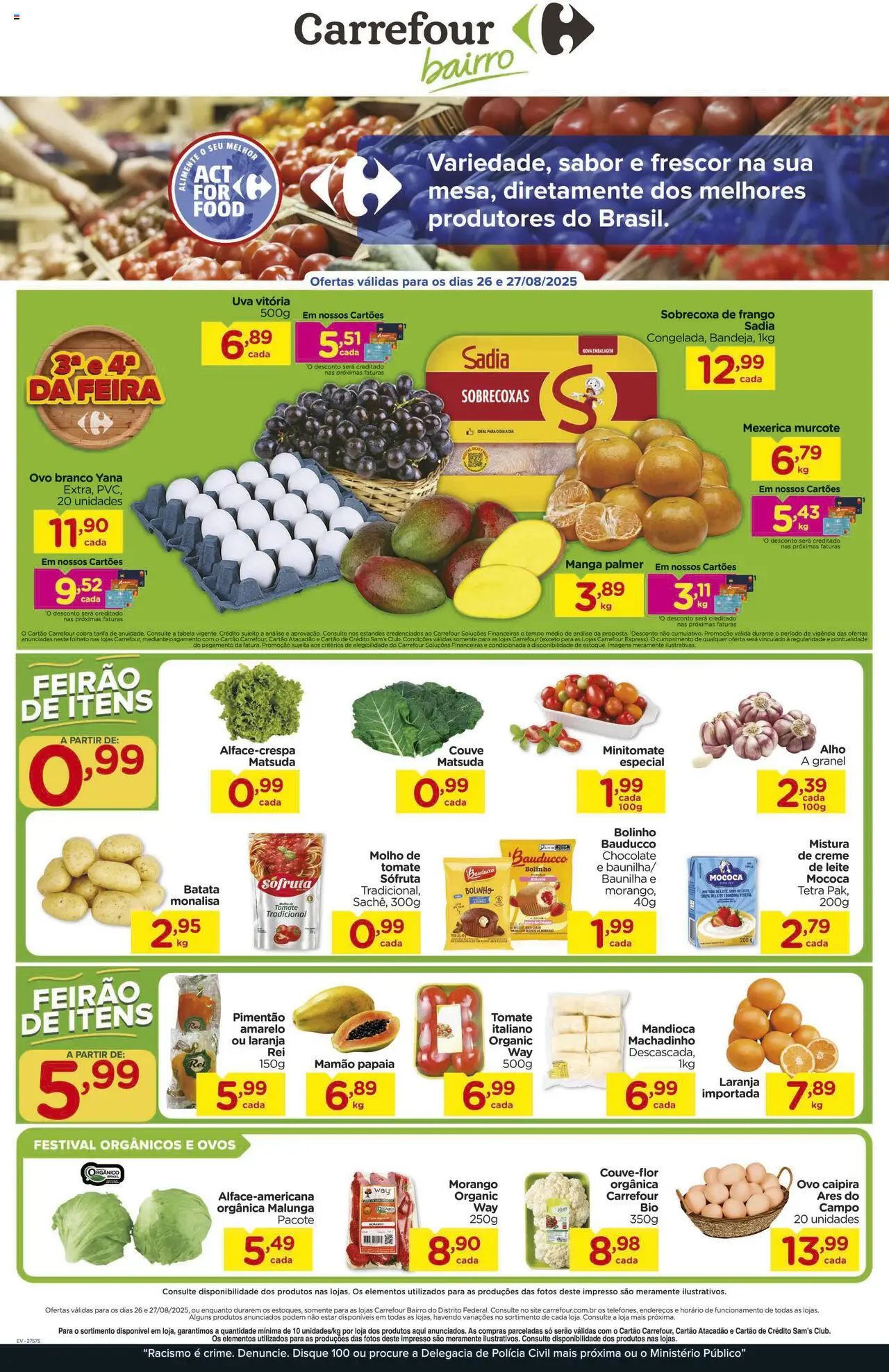 Carrefour Bairro folheto "Ofertas Feira" válido a partir de 26/08/2025 - número de página 1 - Chocolate, Manga, Uva, Leite, Frango, Mexerica, Mamão, Pimentão