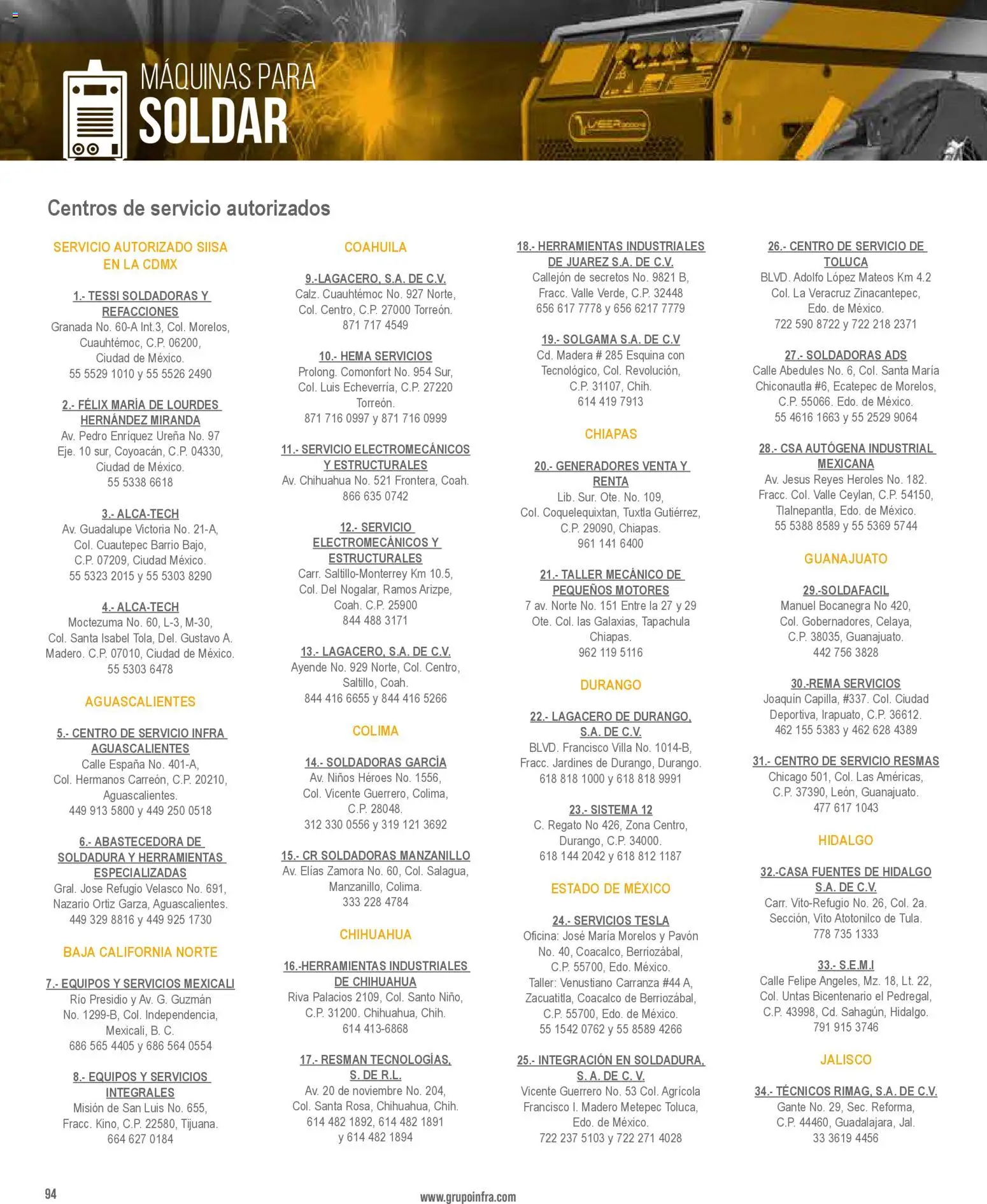 Vista previa las ofertas de la tienda Infra - Catálogo Authorized service centers desde el 28/01/2026 