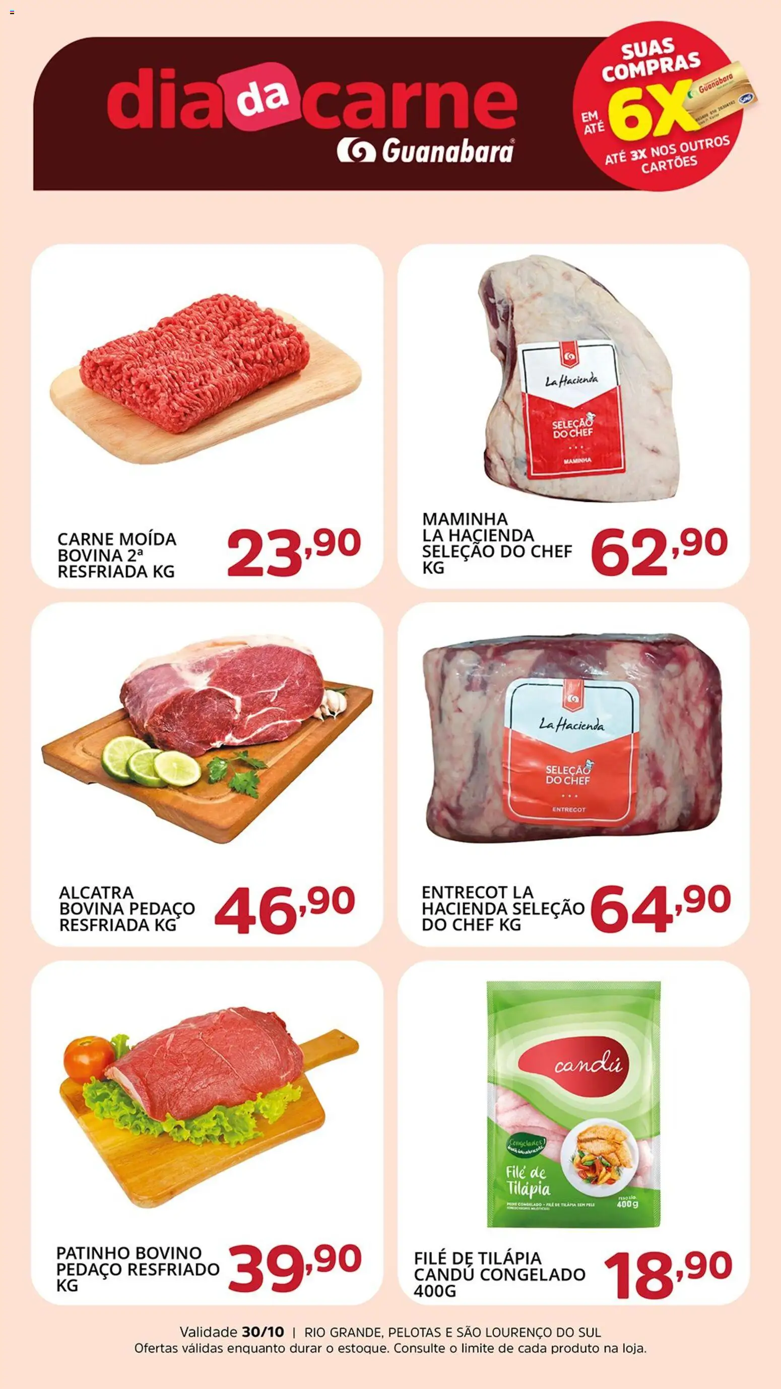 Pré-Visualização do folheto "Ofertas da semana" da loja Supermercado Guanabara válido a partir de 30/10/2025 - Carne, Carne moída, Alcatra, Filé de tilápia, Maminha, Tilápia