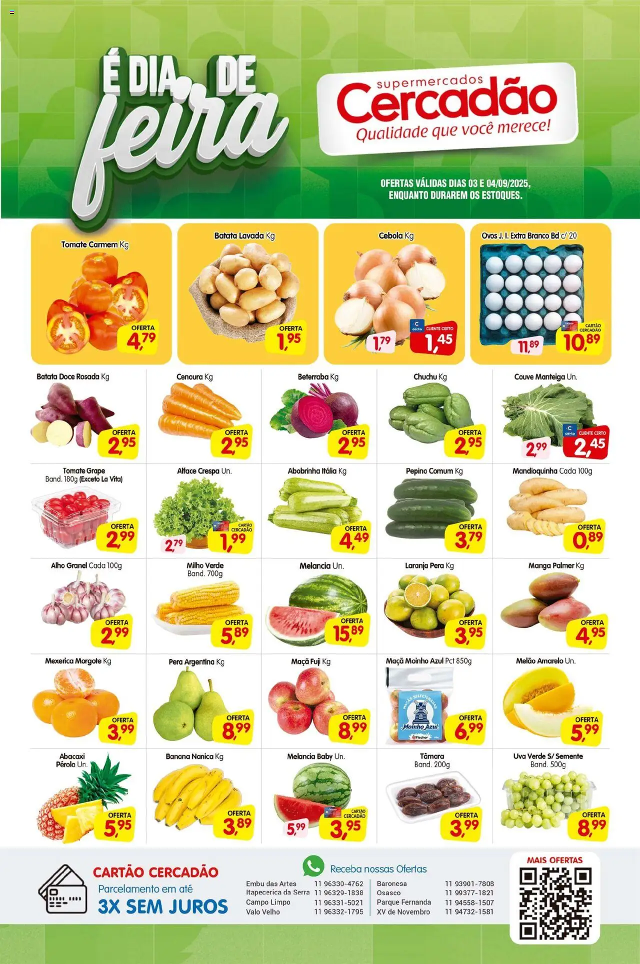 Cercadão folheto "Ofertas da semana" válido a partir de 03/09/2025 - número de página 1 - Melancia, Batata, Pera, Abobrinha, Mexerica, Cebola, Milho verde, Mandioquinha