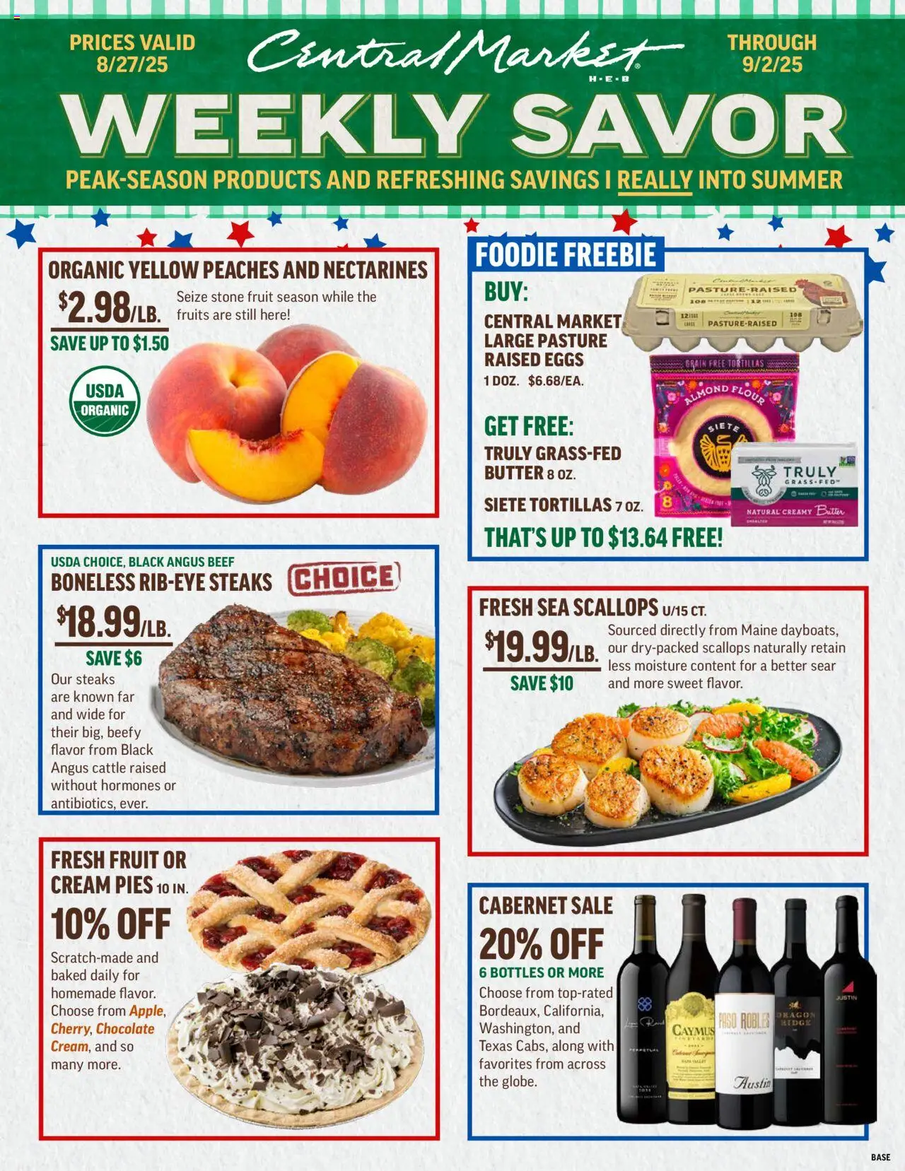 Central Market Weekly Ad from 08/27/2025 - Flyer - Page number 1 - Chocolate, Fruit, Fruits, Beef, Tortillas, Cream, Nectarines, Ridge