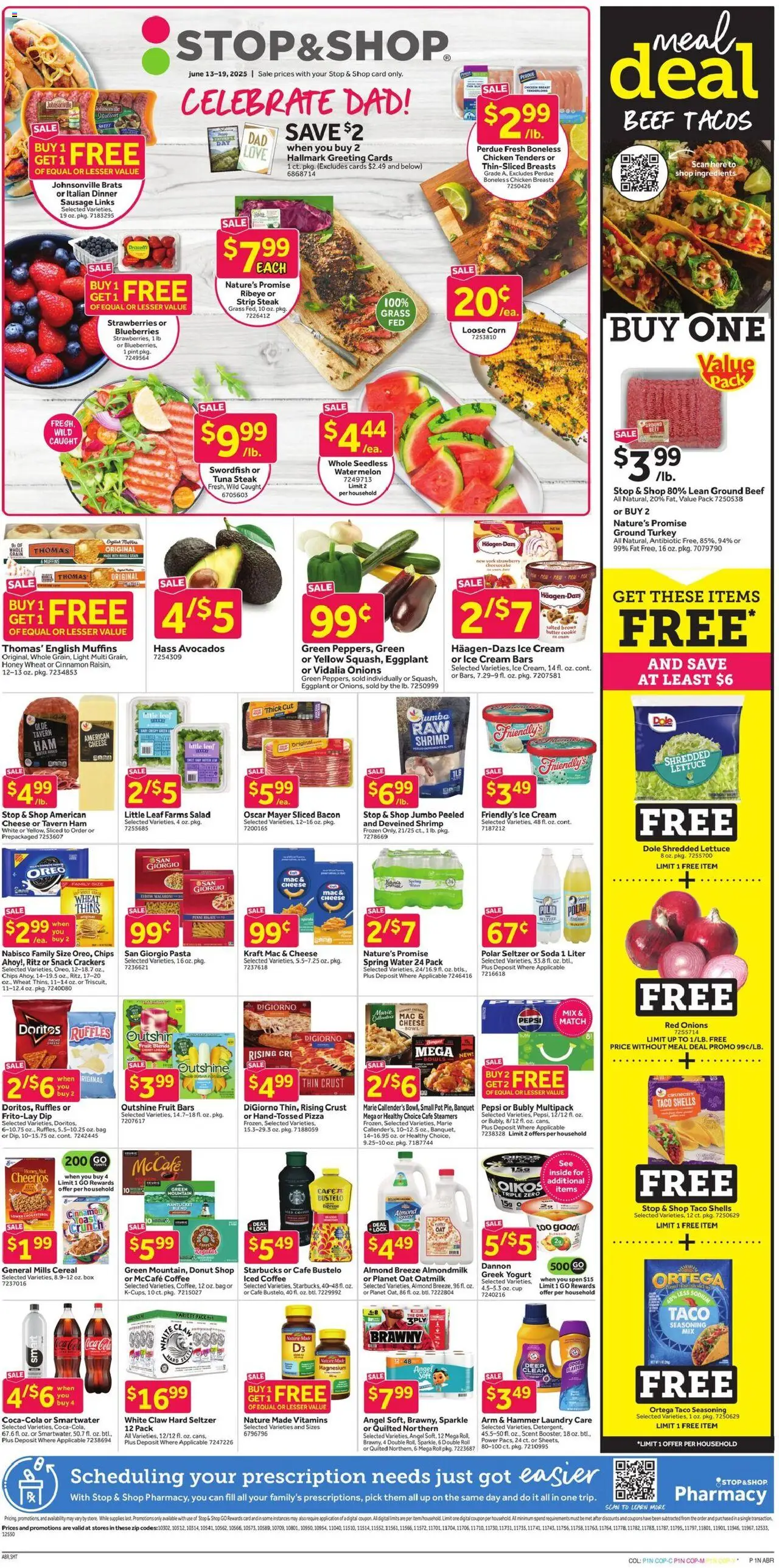 Stop & Shop Weekly Circular - NY from 06/13/2025 - Flyer - Page number 1 - Ice cream, Box, Cheese, Yogurt, Corn, Oreo, Tuna, Cream