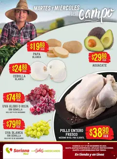 Vista previa las ofertas de la tienda Soriana - Martes y Miércoles del Campo Híper: Ags, Nay, Jal, Qro, Col, Mich, Gto, Hgo, Tlax, Mor, Pue, Gro, Oax, Edo. de Mex, Vall desde el 16/12/2025 