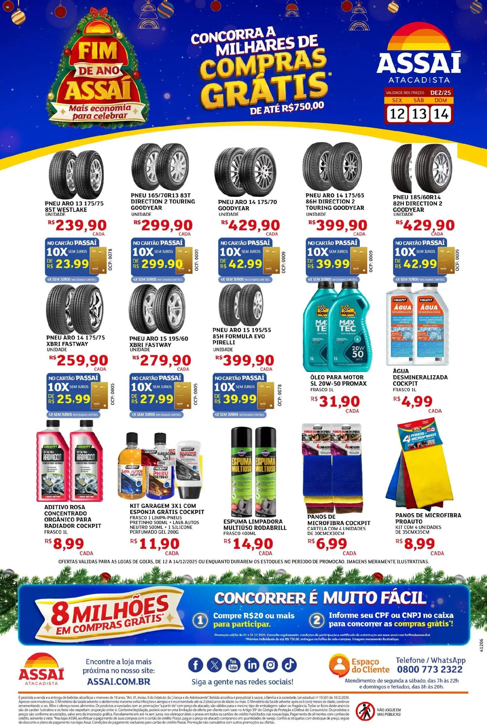 Pré-Visualização do folheto "Encarte - GO" da loja Assaí Atacadista válido a partir de 12/12/2025 - Pneu, Bebidas, Óleo, Base, Bebida, Alimentos, Pirelli, Esponja