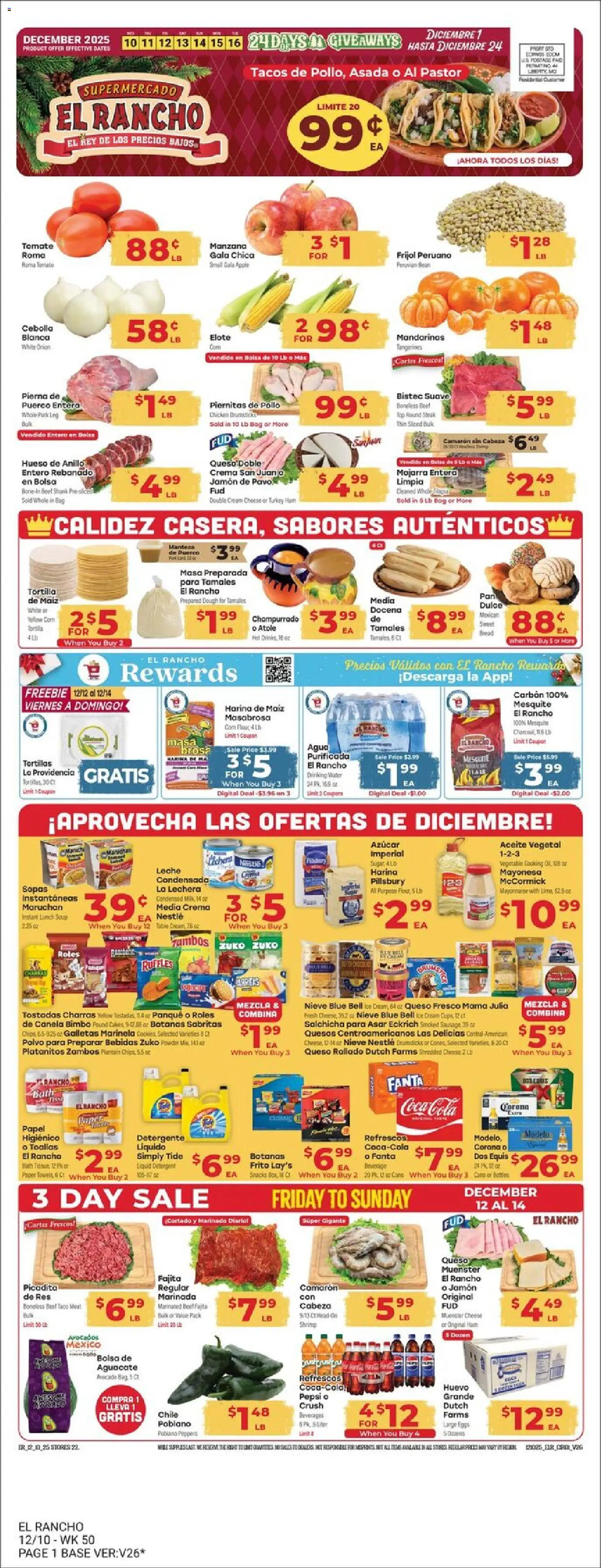 Ad Preview of El Rancho Weekly Ad from 12/10/2025 - Avocado, Beet, Pork, Powder, Drumsticks, Detergent, Beverages, Pork leg