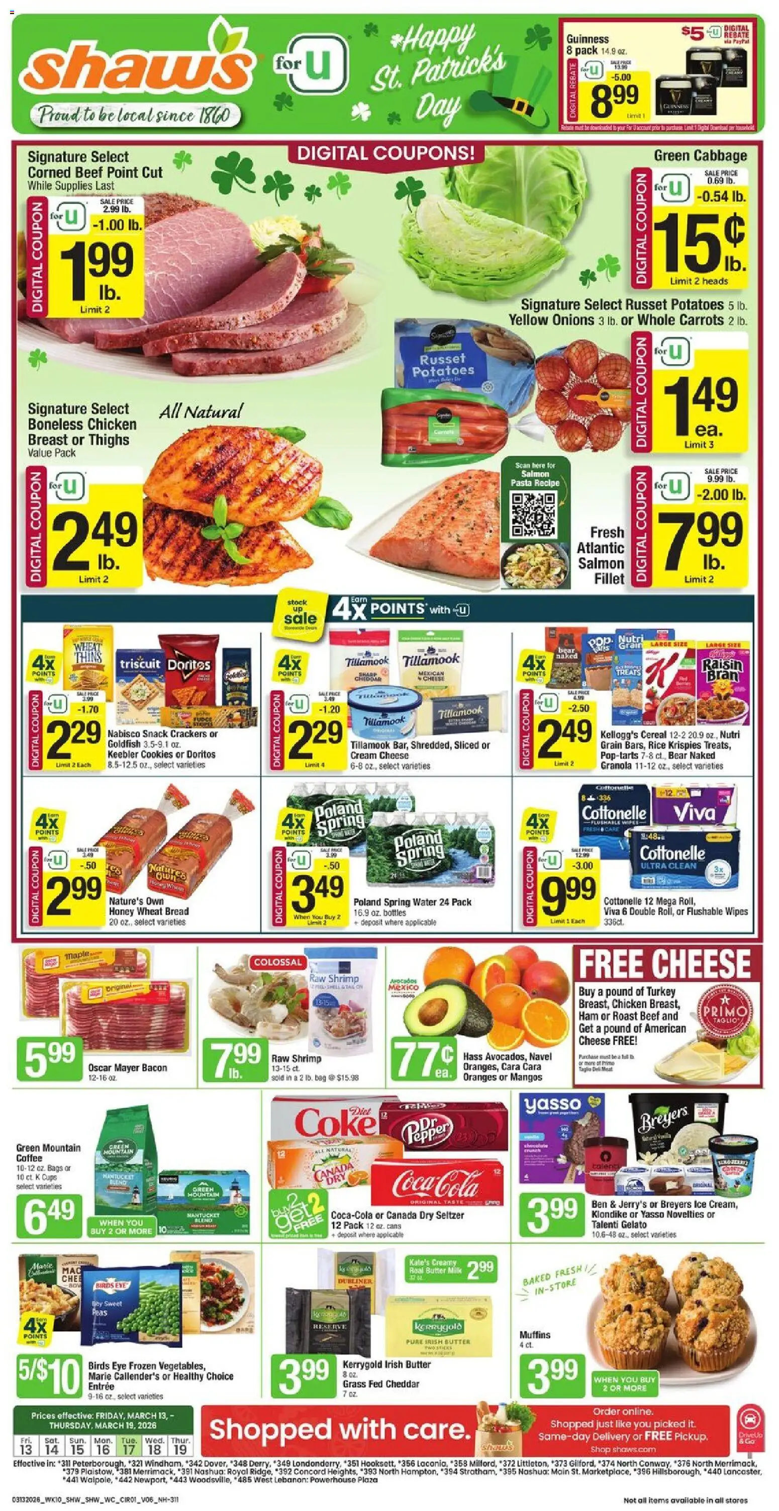Ad Preview of Shaw's Shaw's Weekly Ad - NH from 03/13/2026 - Cookies, Milk, Cereal, Butter, Rice, Pepper, Ham, Muffins