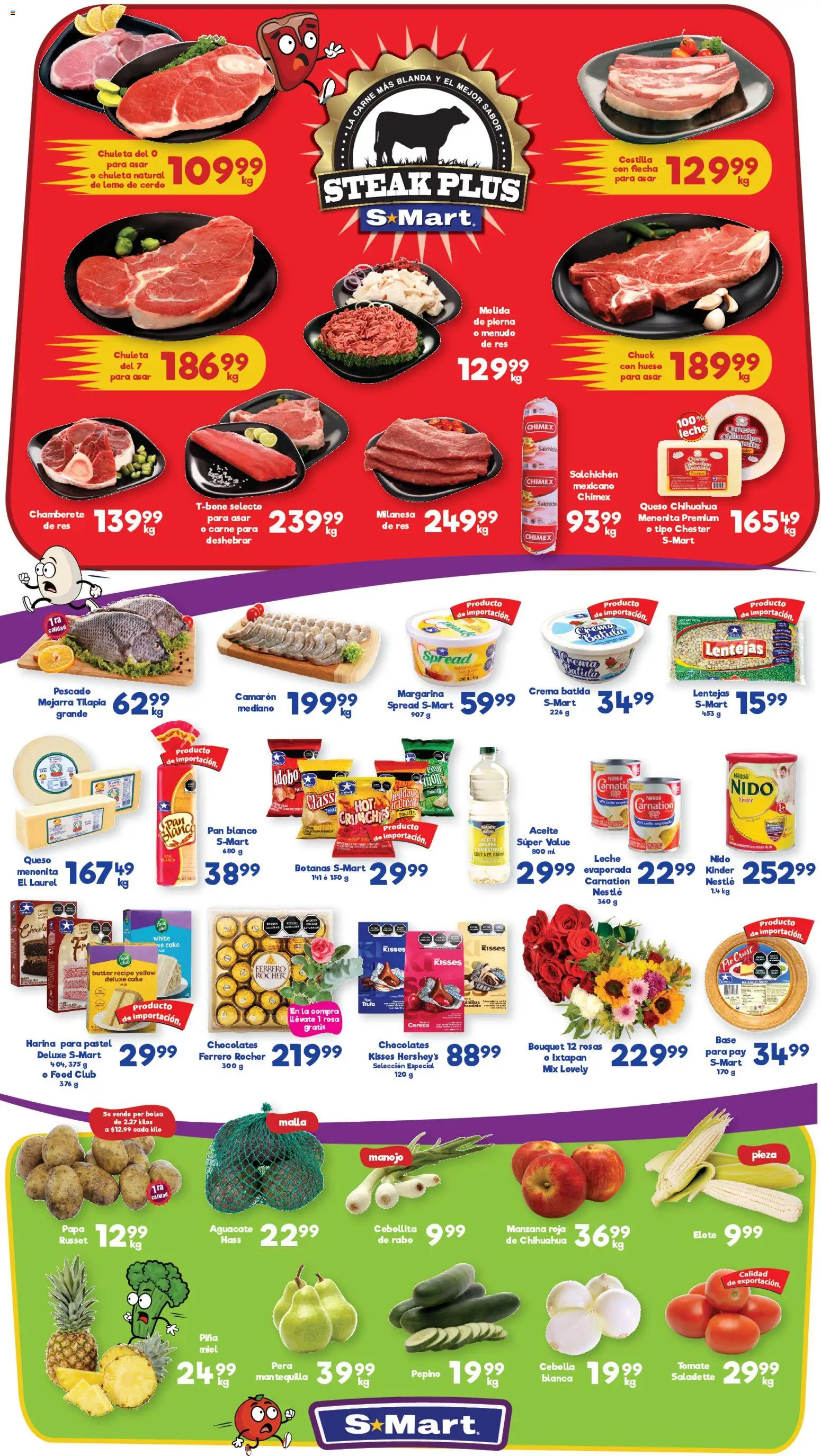 Vista previa las ofertas de la tienda S-Mart - Folleto Chihuahua desde el 13/02/2026 - Mantequilla, Snacks, Crema, Lentejas, Miel, Salchicha, Res, Steak