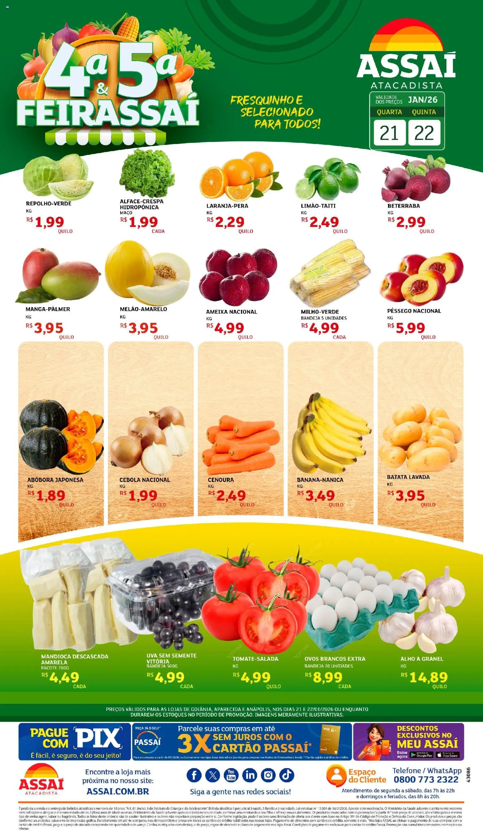 Pré-Visualização do folheto "Encarte - GO" da loja Assaí Atacadista válido a partir de 21/01/2026 - Bebidas, Ovos, Base, Bebida, Ameixa, Pêssego, Alimentos, Bandeja
