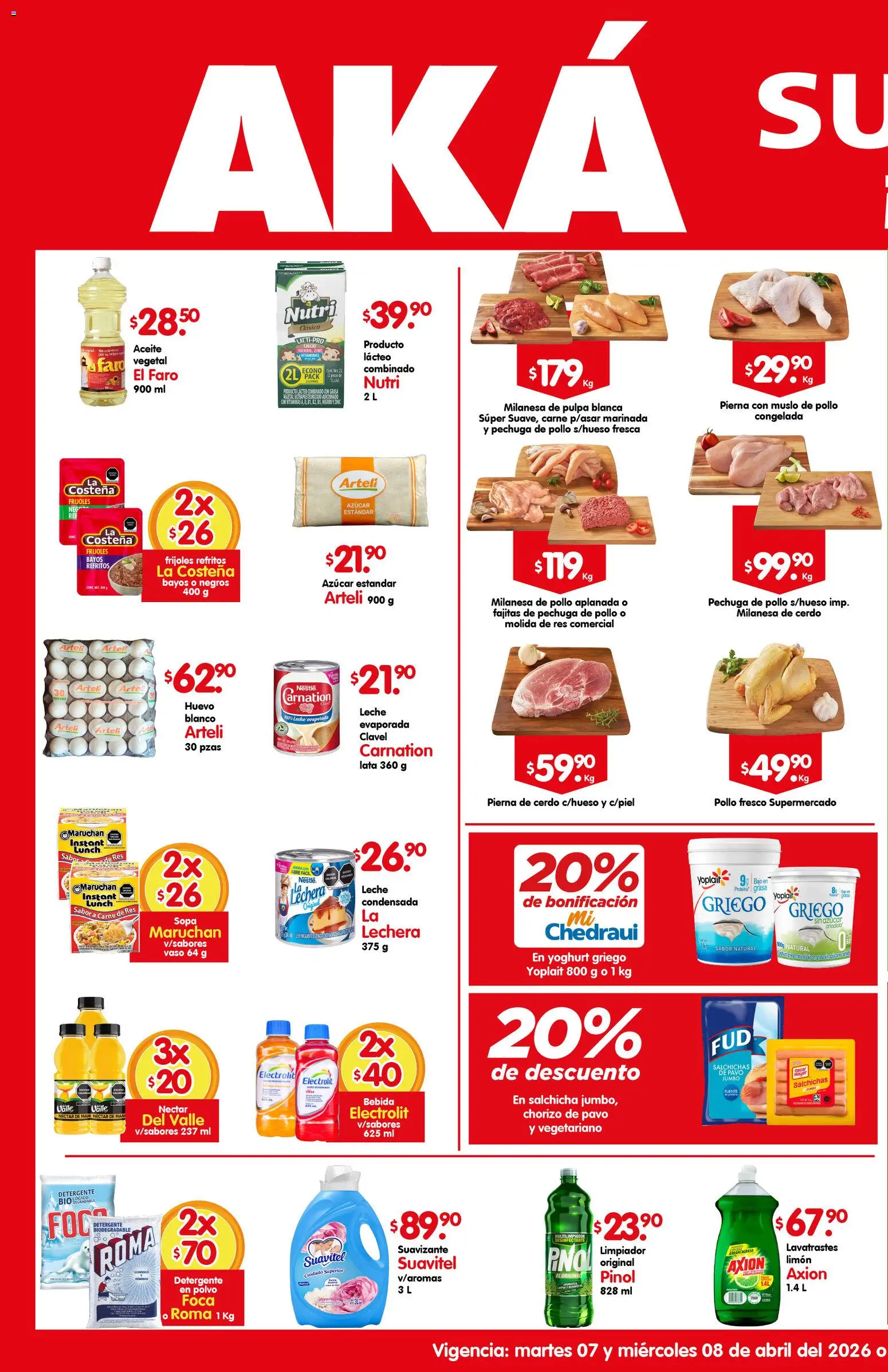 Vista previa las ofertas de la tienda Arteli - Arteli folleto Aká Super Bodega desde el 07/04/2026 - Pollo, Vitaminas, Limón, Frijoles, Pavo, Detergente, Pierna de cerdo, Desinfectante