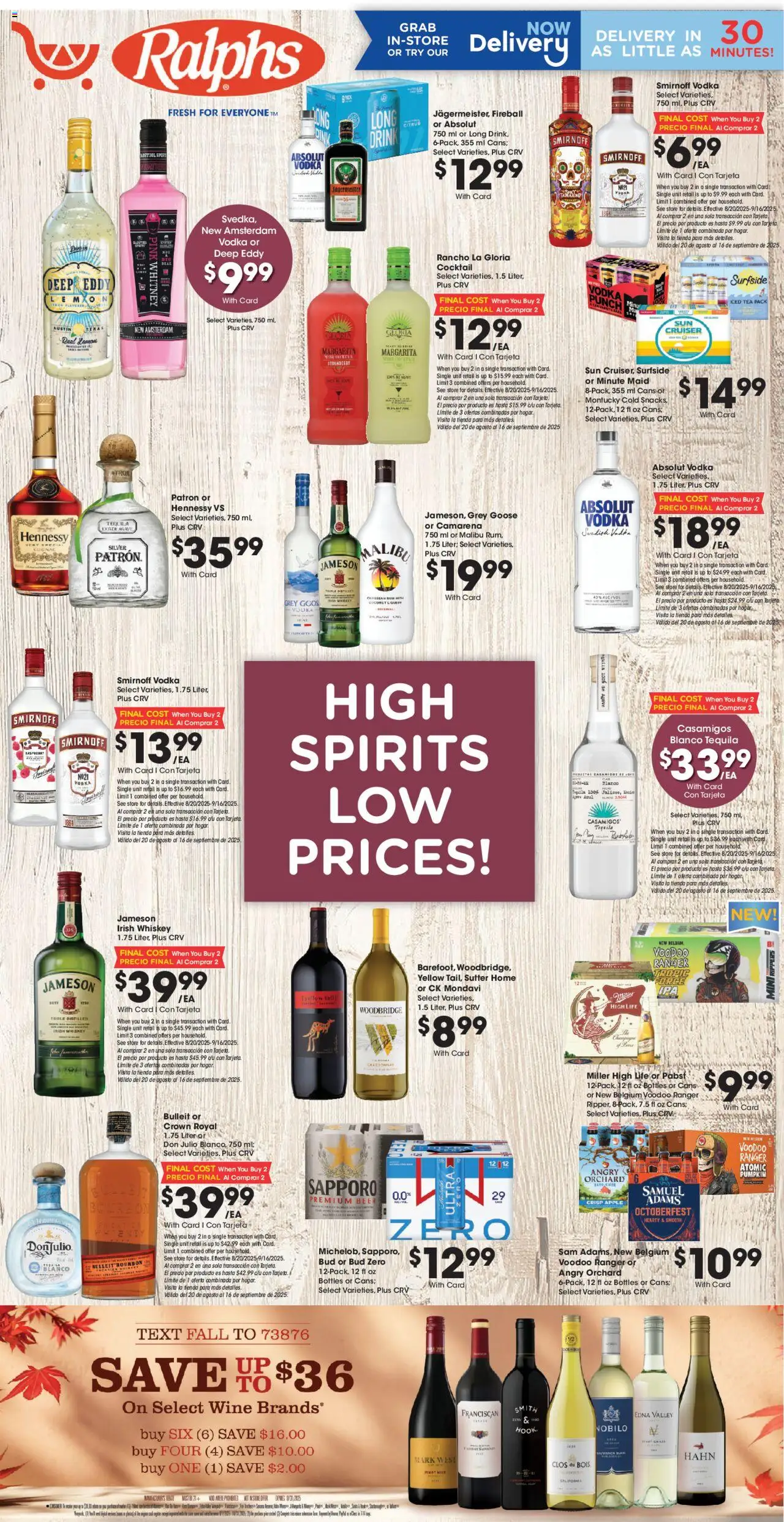 Ralphs Adult Beverage from 09/10/2025 - Flyer - Page number 1 - Beer, Tequila, Malibu, Hennessy, Pumpkin, Champagne, Whiskey, Irish whiskey