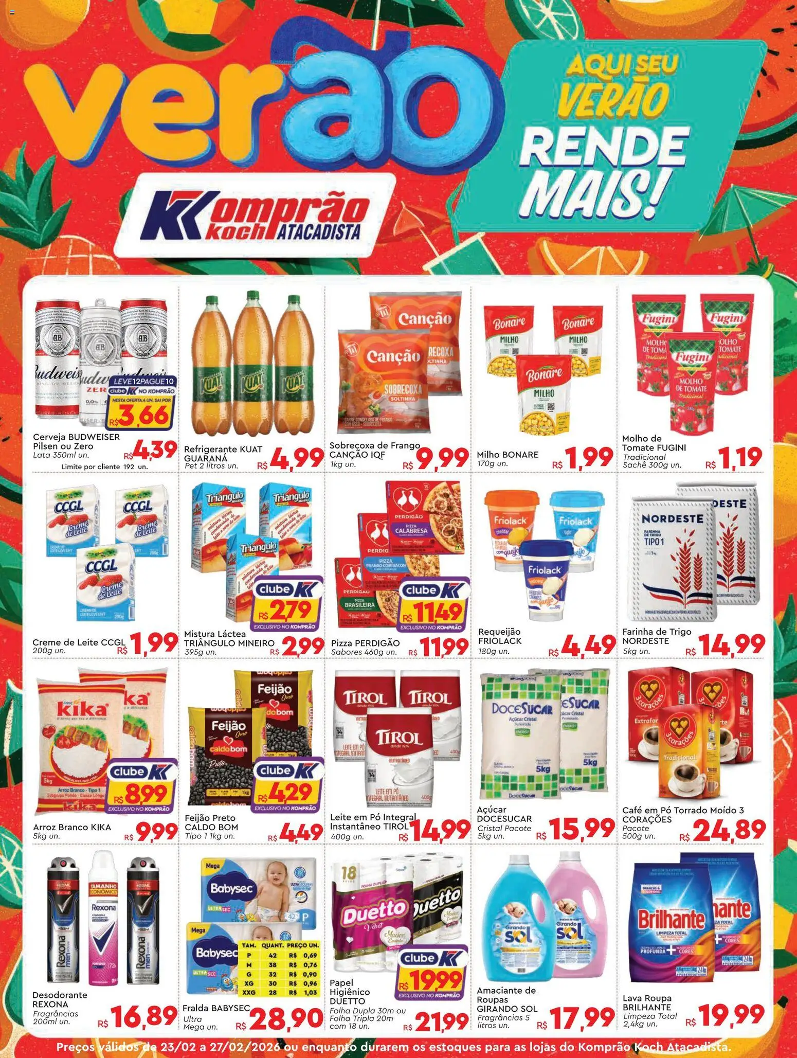 Pré-Visualização do folheto "Ofertas da semana" da loja Komprao Atacadista válido a partir de 23/02/2026 - Desodorante, Queijo, Cheddar, Leite em pó, Farinha de trigo, Requeijão, Amaciante, Açúcar cristal