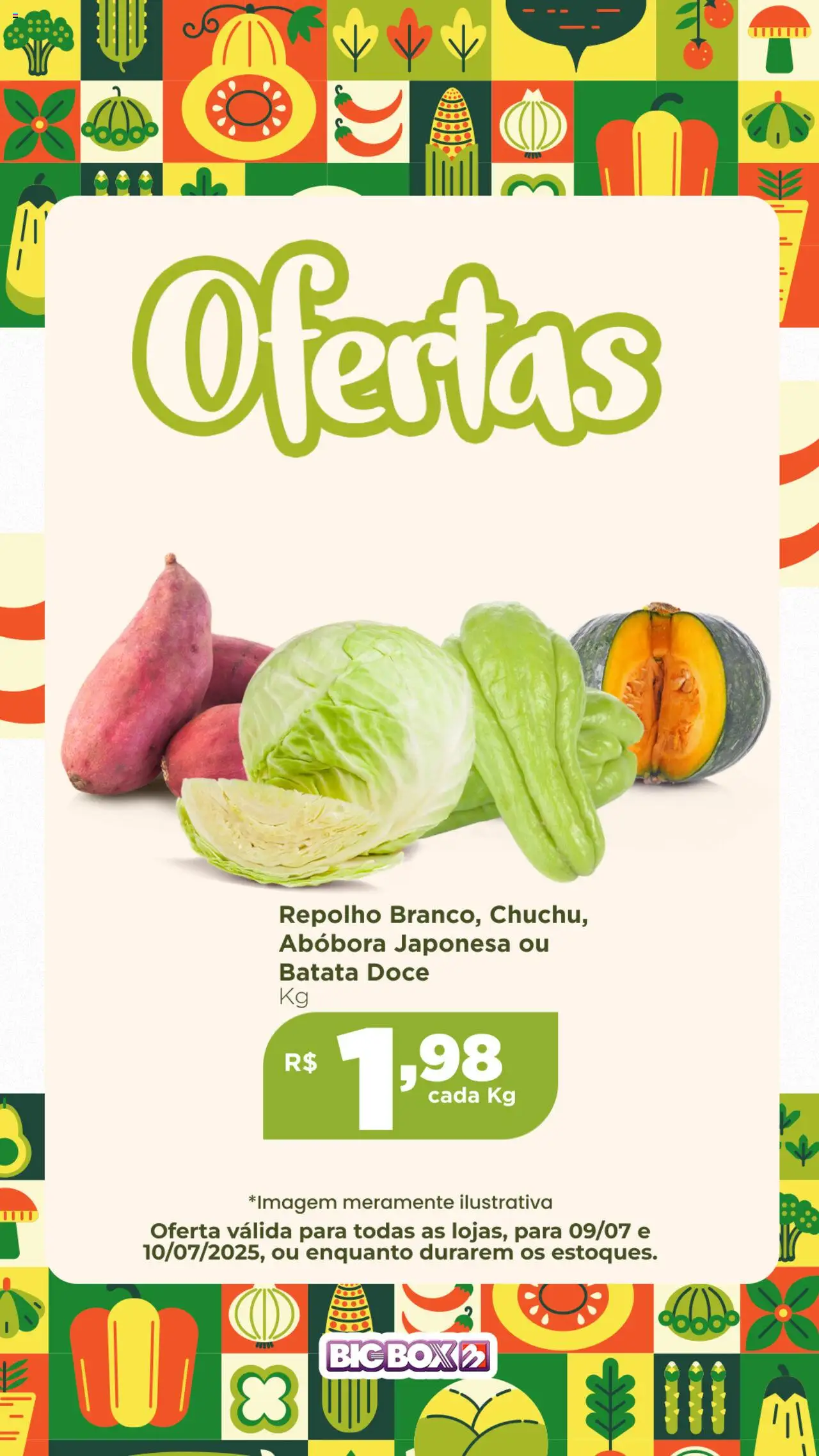 Big Box folheto "Ofertas Sacolão" válido a partir de 09/07/2025 - número de página 1 - Abóbora, Repolho, Doce, Batata