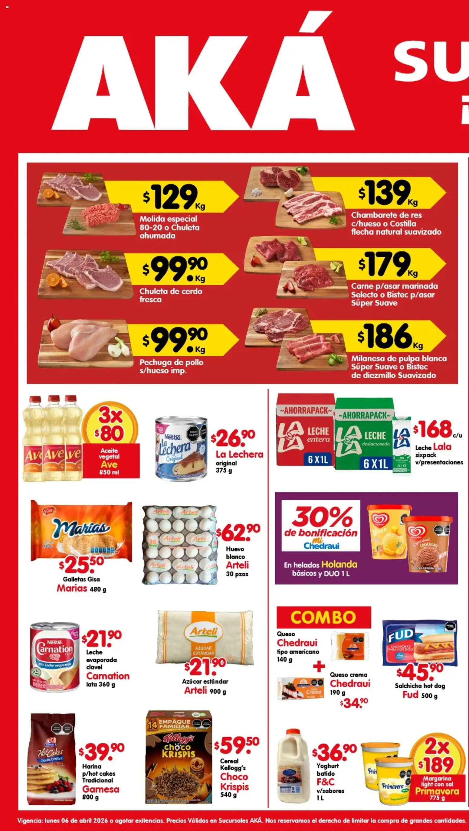 Vista previa las ofertas de la tienda Arteli - Arteli folleto Aká Superbodegas desde el 06/04/2026 - Galletas, Queso, Queso crema, Aceite, Sal, Cerdo, Bistec, Chambarete