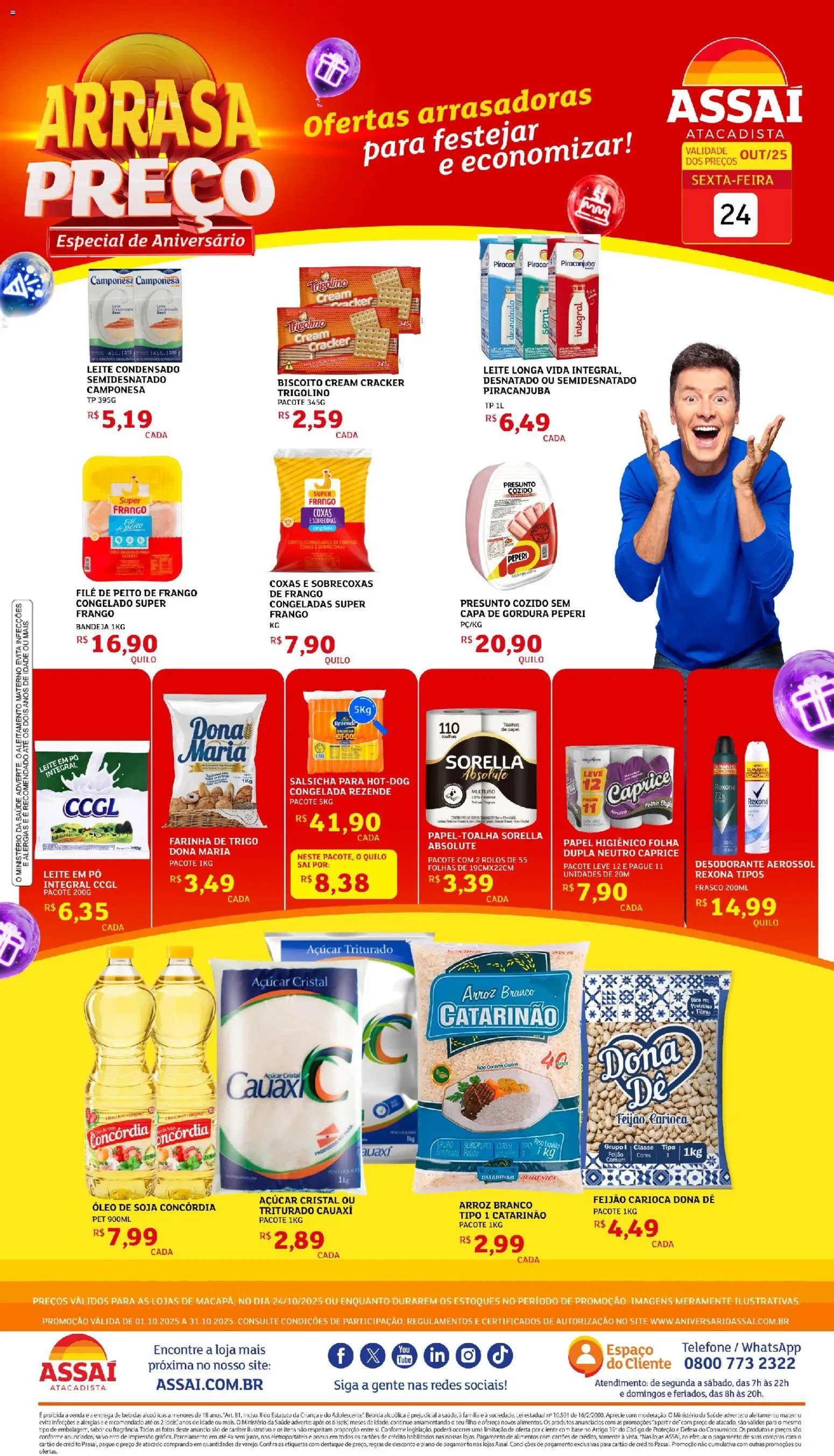 Assaí Atacadista folheto "Encarte - AP" válido a partir de 24/10/2025 - número de página 1 - Salsicha, Bebidas, Bebida, Biscoito, Leite, Açúcar, Papel higiênico, Açúcar cristal