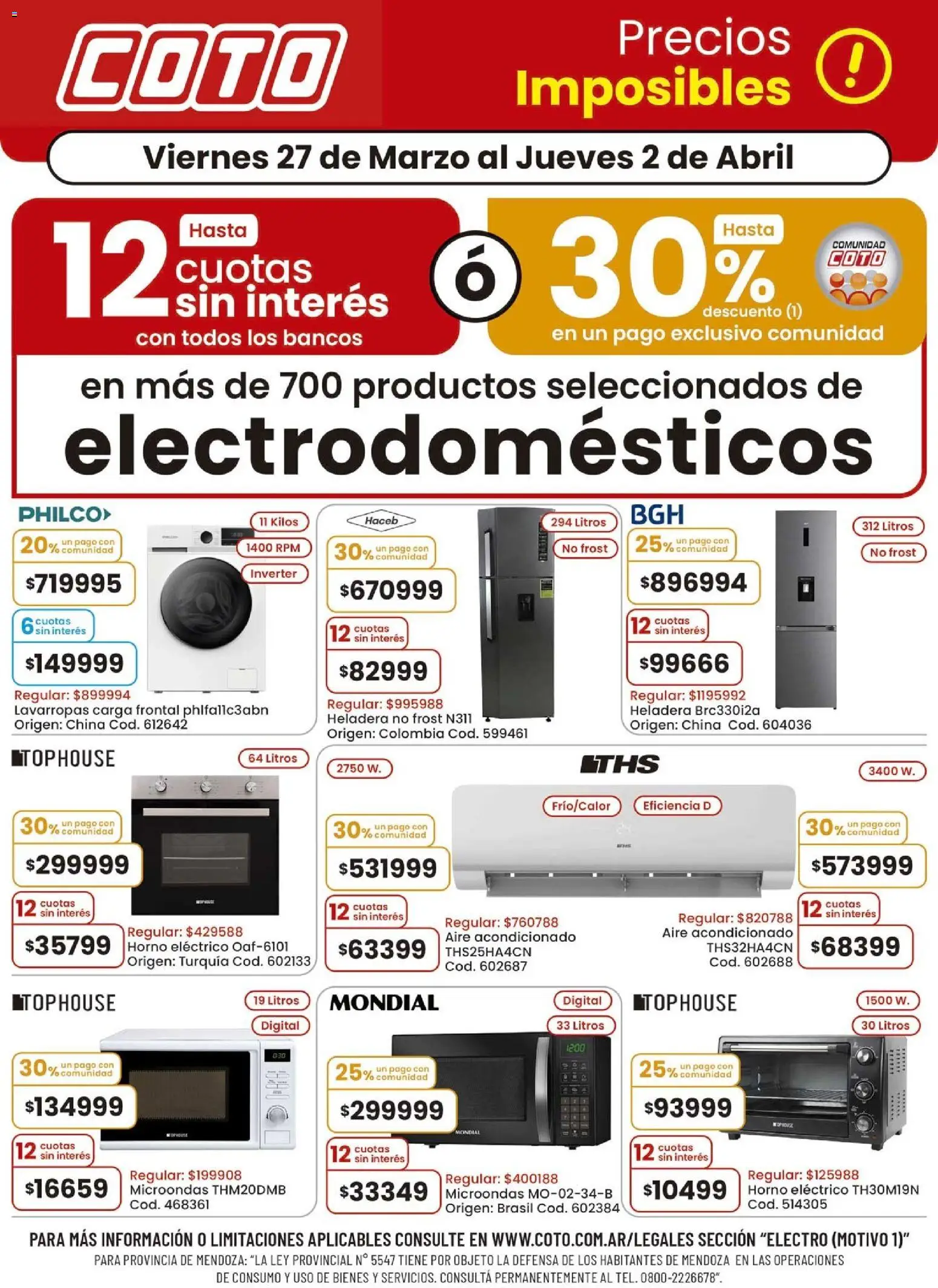 Vista previa del folleto de la tienda Coto válido desde el 27/03/2026 - Aire acondicionado, Heladera, Lavarropas, Microondas, Horno eléctrico, Horno