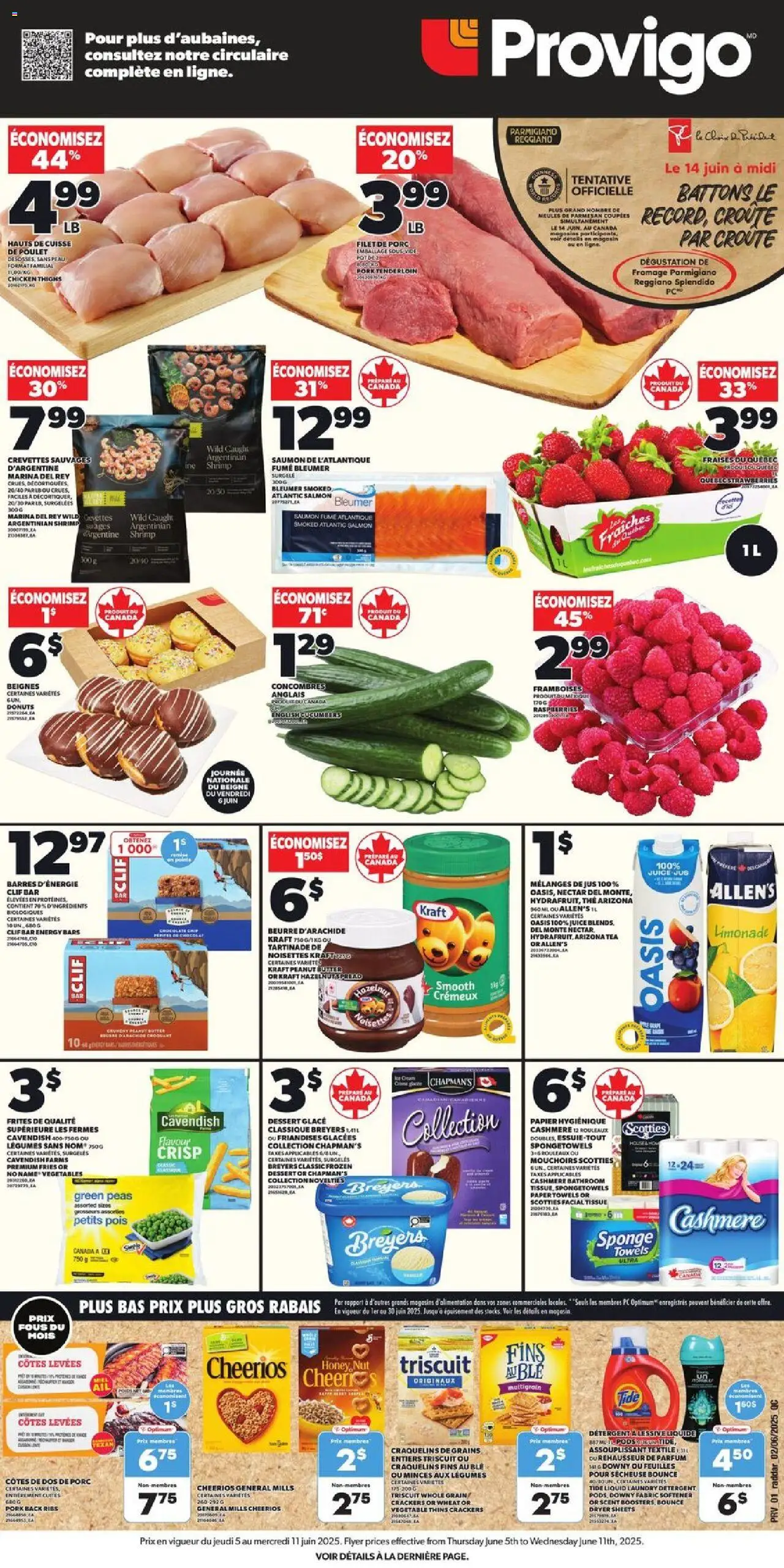 Provigo flyer valid from Jun 05, 2025 - page number 1 - Honey, Strawberries, Salmon, Vegetables, Shrimp, Chicken thighs, Dryer, Grains