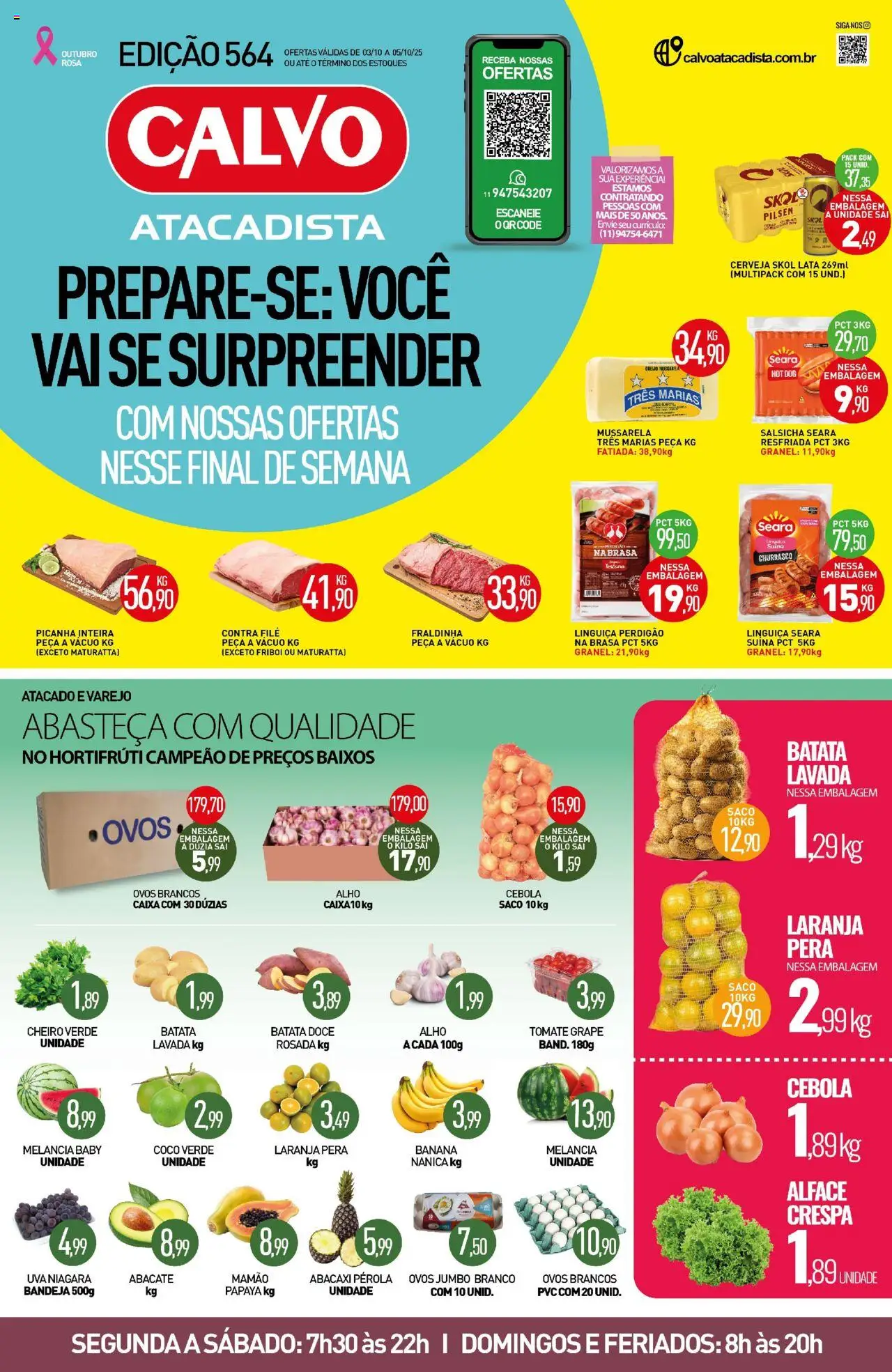 Calvo Atacadista folheto "Ofertas da semana" válido a partir de 03/10/2025 - número de página 1 - Melancia, Uva, Salsicha, Ovos, Batata, Mussarela, Cebola, Alho