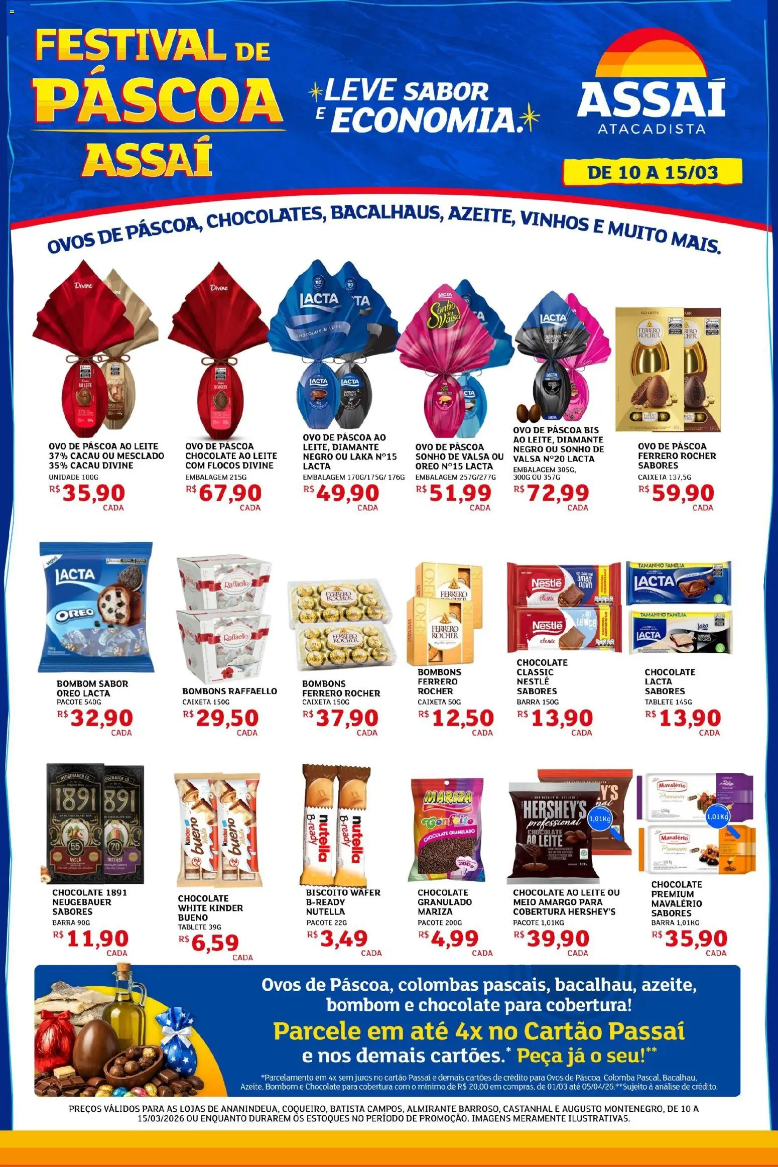 Pré-Visualização do folheto "Assaí Atacadista ofertas - PA" da loja Assaí Atacadista válido a partir de 10/03/2026 - Ovo de páscoa, Sonho, Nutella, Biscoito, Granulado, Flocos, Bombons Raffaello, Sonho de ovo