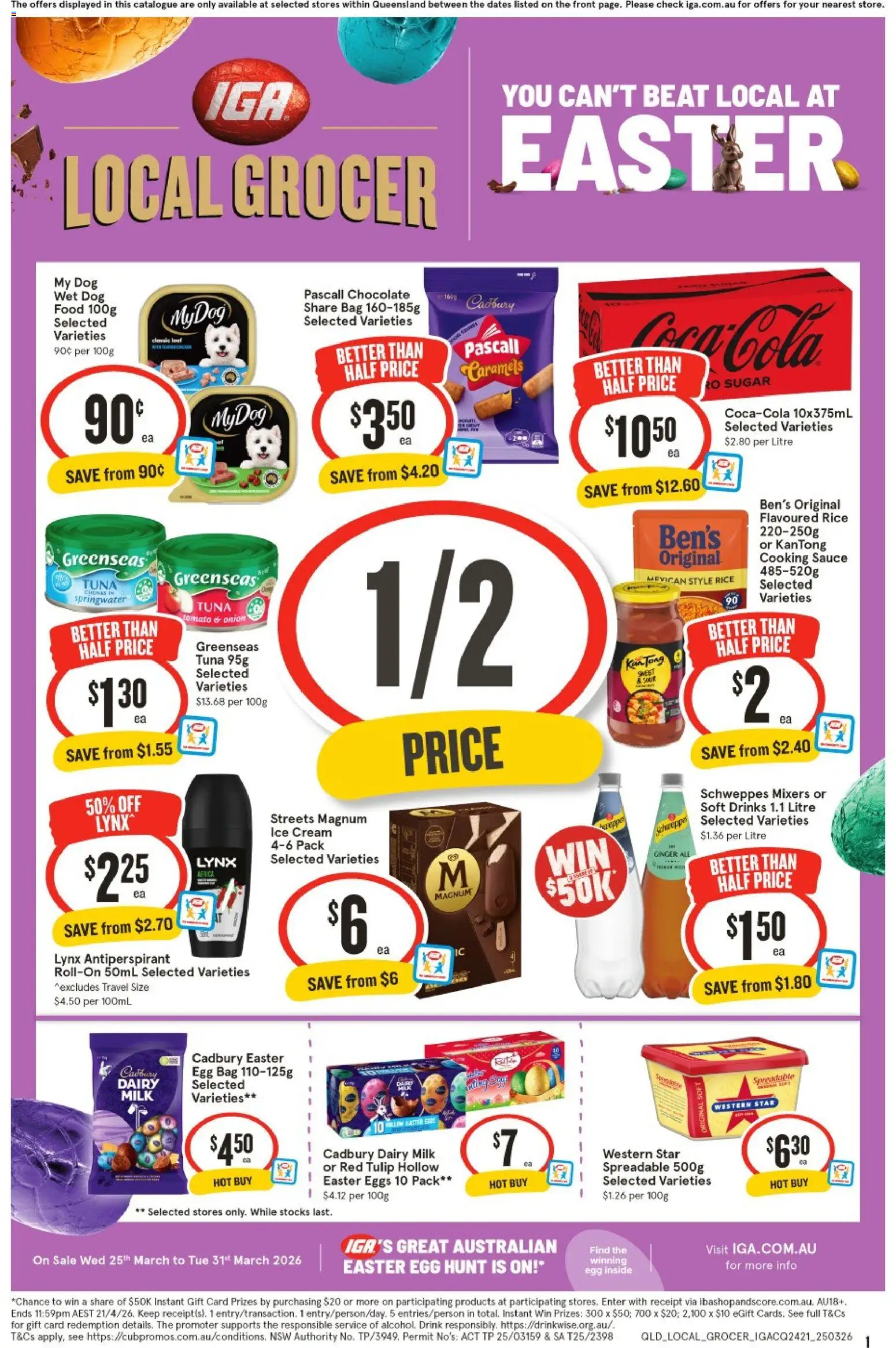 Preview of catalogue IGA Local Grocer QLD from shop IGA valid 25/03/2026 - Drinks, Dairy, Eggs, Chocolate, Antiperspirant, Sauce, Sugar, Tomato