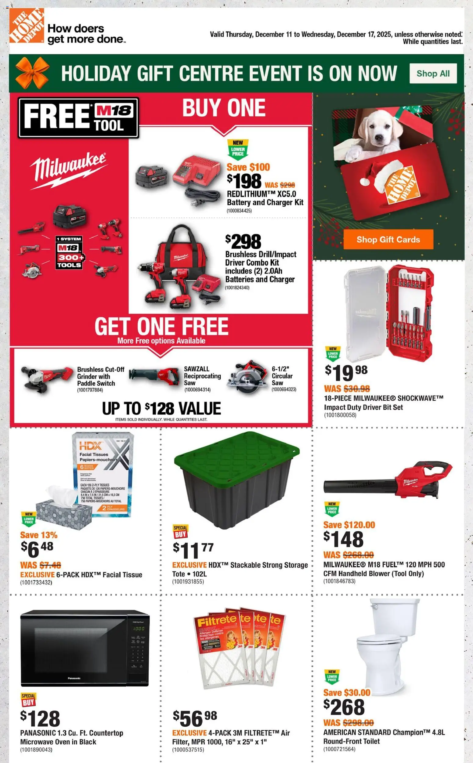Preview of leaflet Weekly flyer / circulaire from shop Home Depot is valid from Dec 11, 2025 - Grinder, Tools, Batteries, Battery, Oven, Microwave oven, Tissues