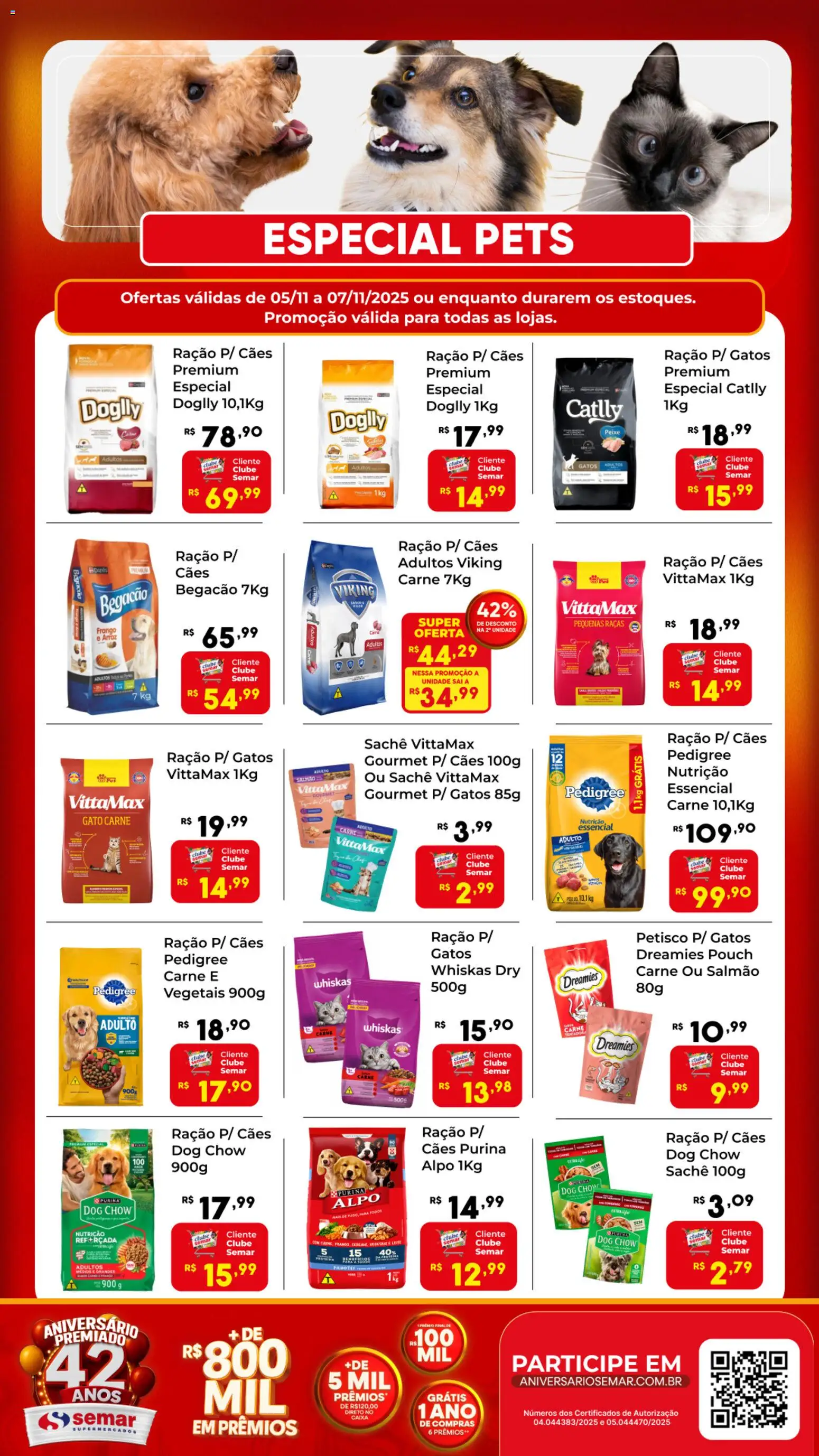 Pré-Visualização do folheto "Ofertas Especial Pets" da loja Semar Supermercado válido a partir de 05/11/2025