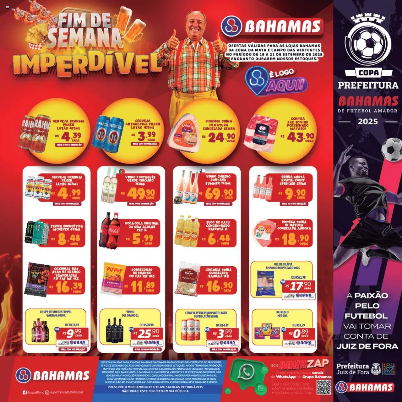 Bahamas Supermercados folheto "Ofertas Fim de Semana Imperdível" válido a partir de 19/09/2025 - número de página 1 - Monster, Bebidas, Bebida, Copa, Linguiça, Filé de tilápia, Tilápia, Asas de frango