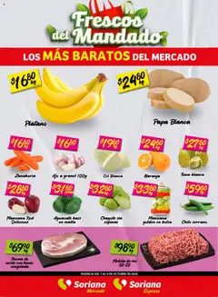 Vista previa las ofertas de la tienda Soriana - Frescos del Mandado Mercado: Ags, Nay, Jal, Qro, Col, Mich, Gto, Hgo, Tlax, Mor, Pue, Gro, Oax, Edo. de Mex, CDMX, Zac y desde el 08/10/2025 