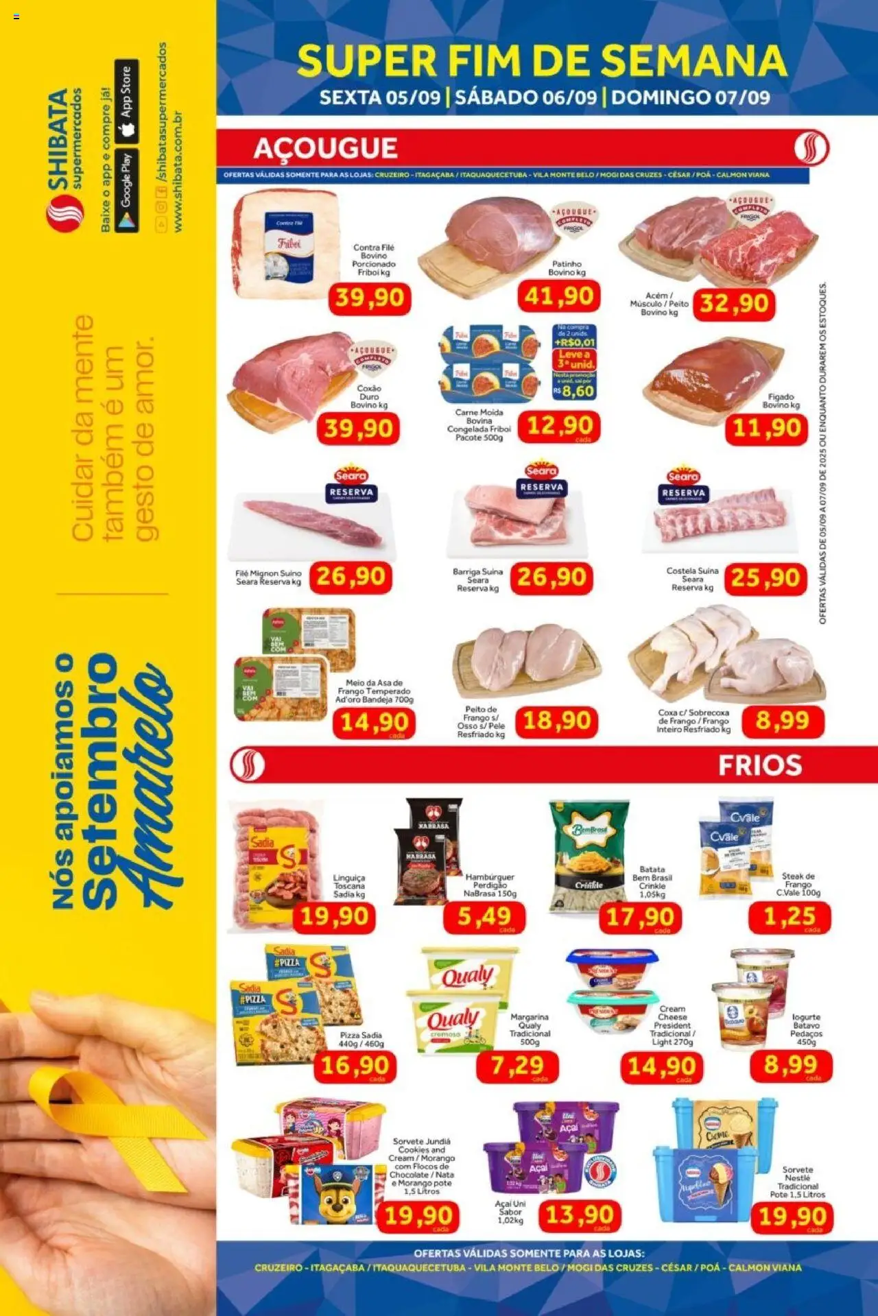Shibata folheto "Ofertas Fim de Semana" válido a partir de 05/09/2025 - número de página 1 - Pizza, Batata, Nata, Margarina, Contra filé, Filé mignon suíno, Barriga suína, Frango resfriado