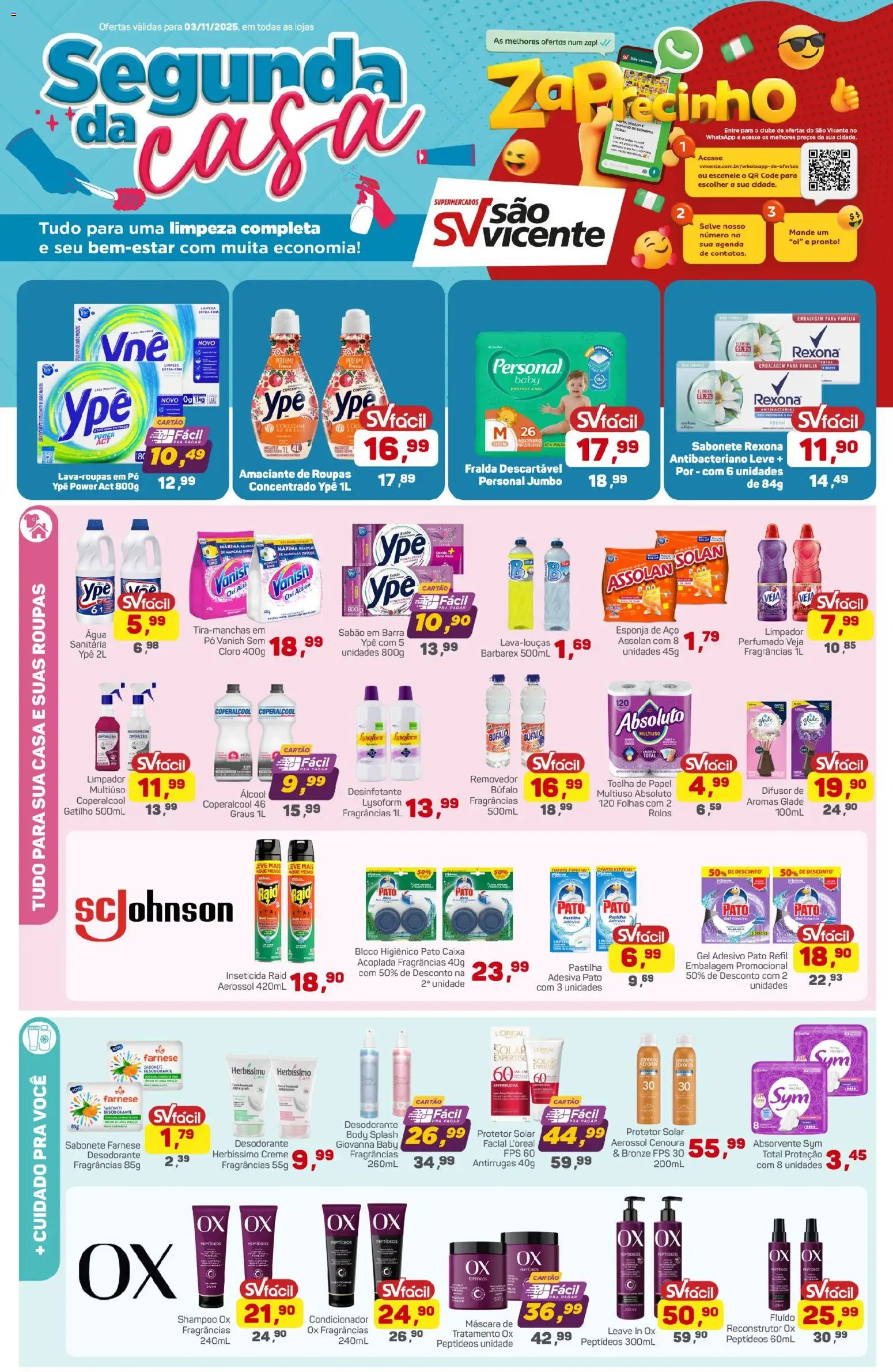 Pré-Visualização do folheto "Ofertas da semana" da loja Supermercados São Vicente válido a partir de 03/11/2025 - Body, Desinfetante, Difusor, Creme, Vanish, Rexona, Condicionador, Sabão