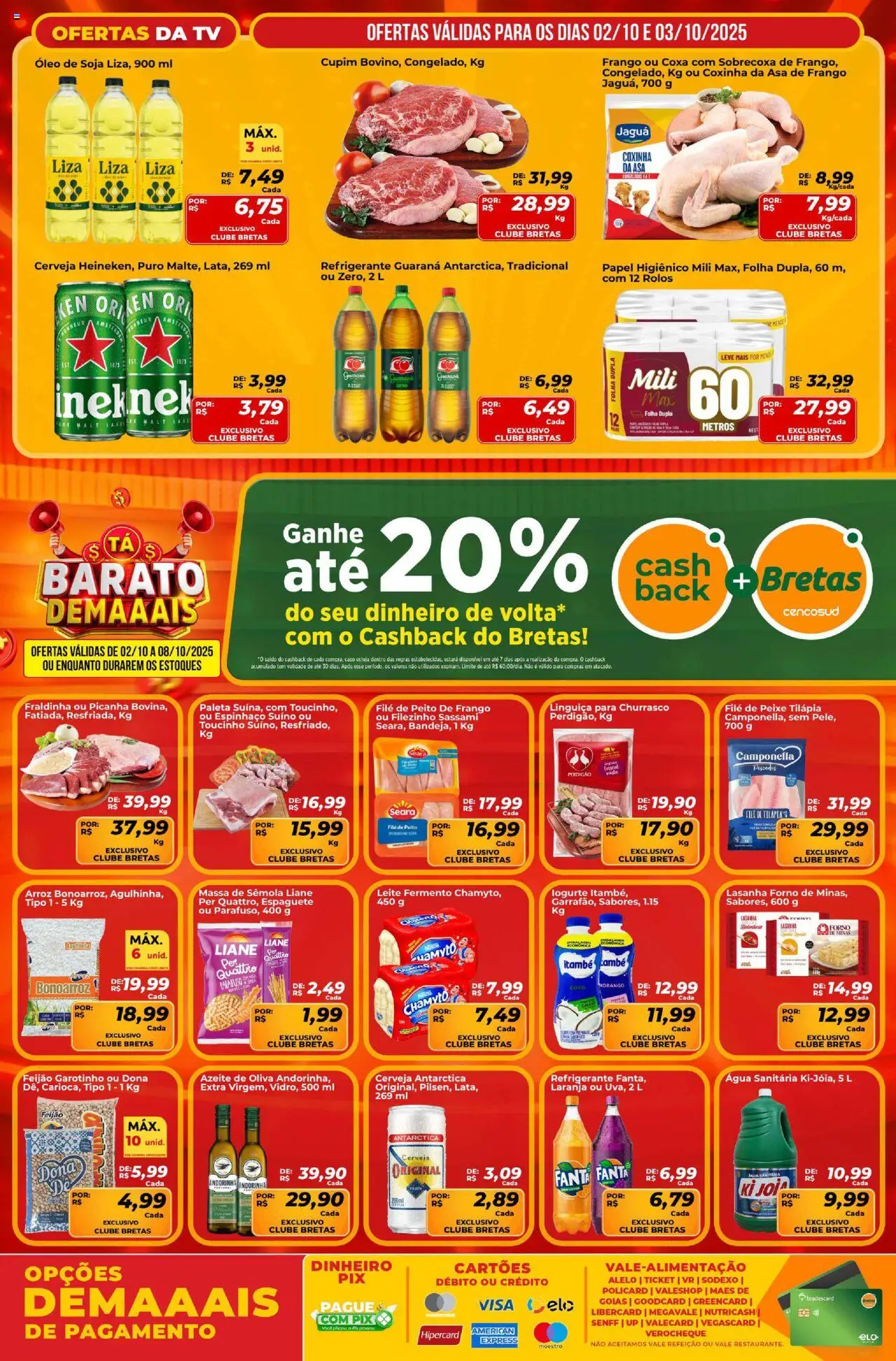 Bretas folheto "Ofertas da semana" válido a partir de 02/10/2025 - número de página 1 - Cerveja, Peixe, Lasanha, Azeite, Refrigerante, Azeite de oliva, Papel higiênico, Peito de frango