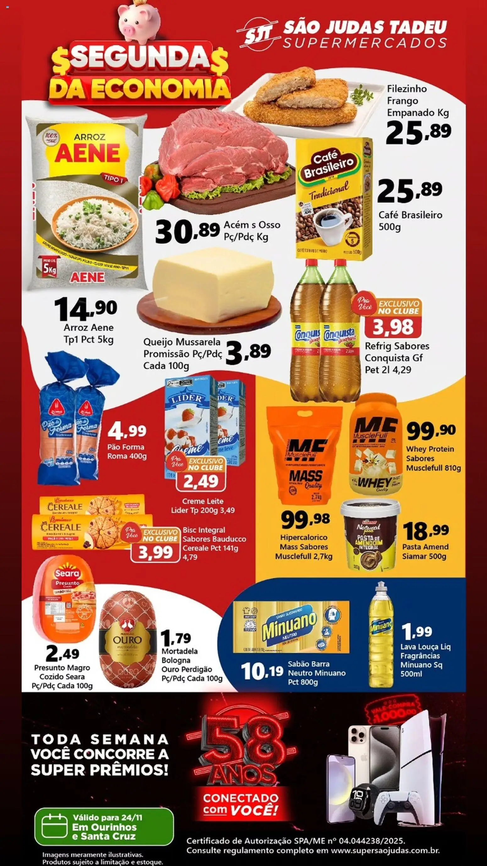 Pré-Visualização do folheto "Ofertas da semana" da loja São Judas Tadeu válido a partir de 24/11/2025 - Café, Frango, Piso, Creme, Mortadela, Romã, Presunto, Sabão