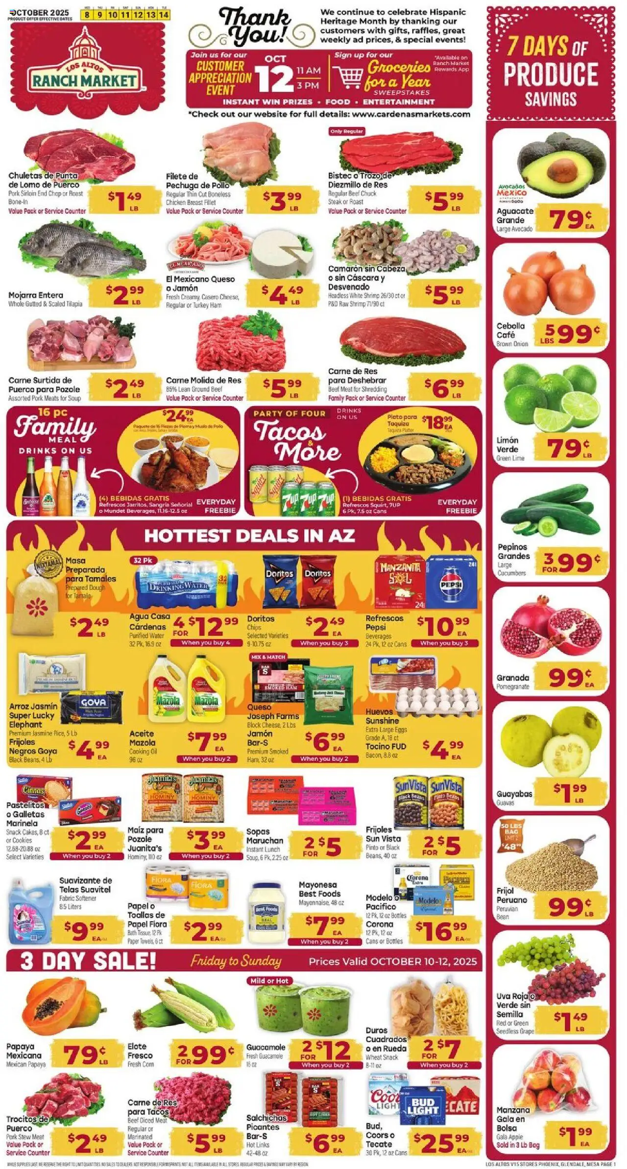 Ad Preview of Cardenas Weekly Ad from 10/08/2025 - Cookies, Pomegranate, Meat, Tilapia, Beef, Ground beef, Pork, Beverages