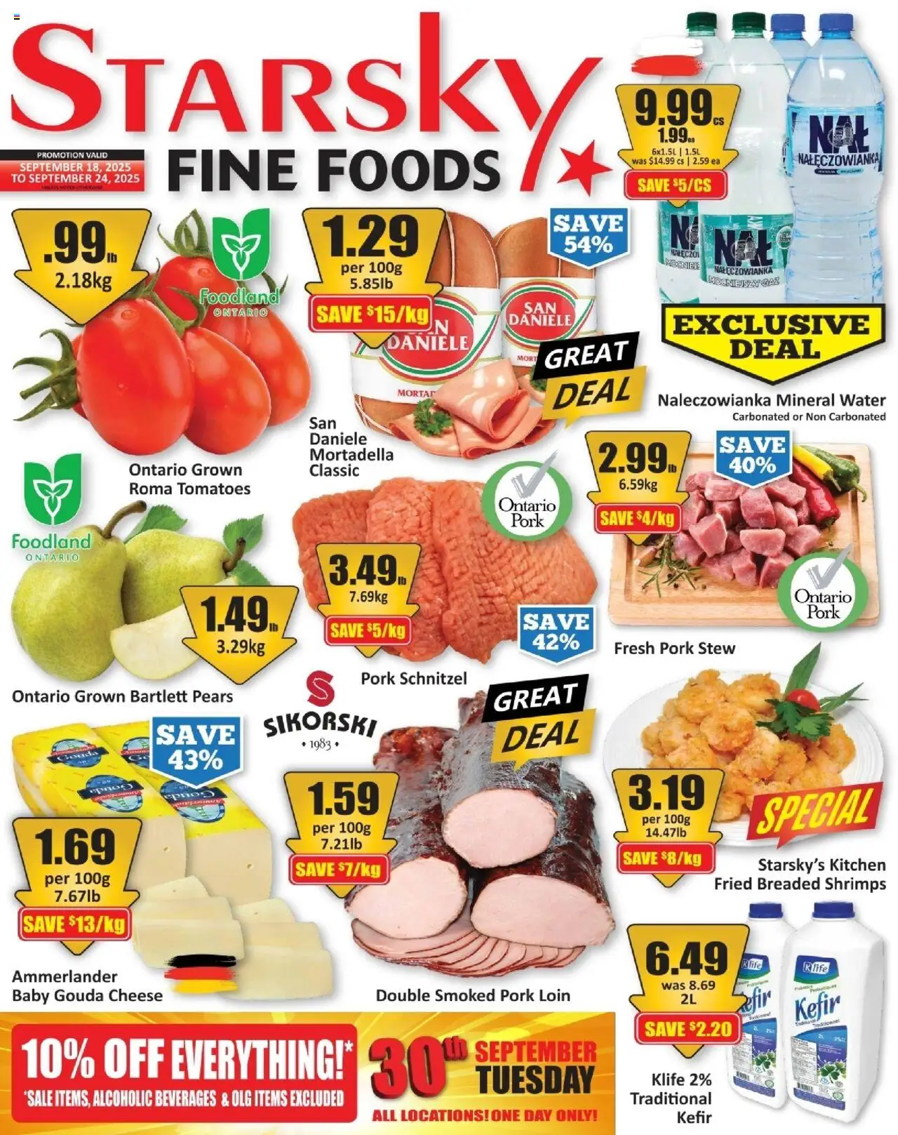 Preview of leaflet Weekly flyer / circulaire from shop Starsky is valid from Sep 18, 2025 - Water, Cheese, Kefir, Tomatoes, Mortadella, Pork loin, Gouda, Gouda cheese